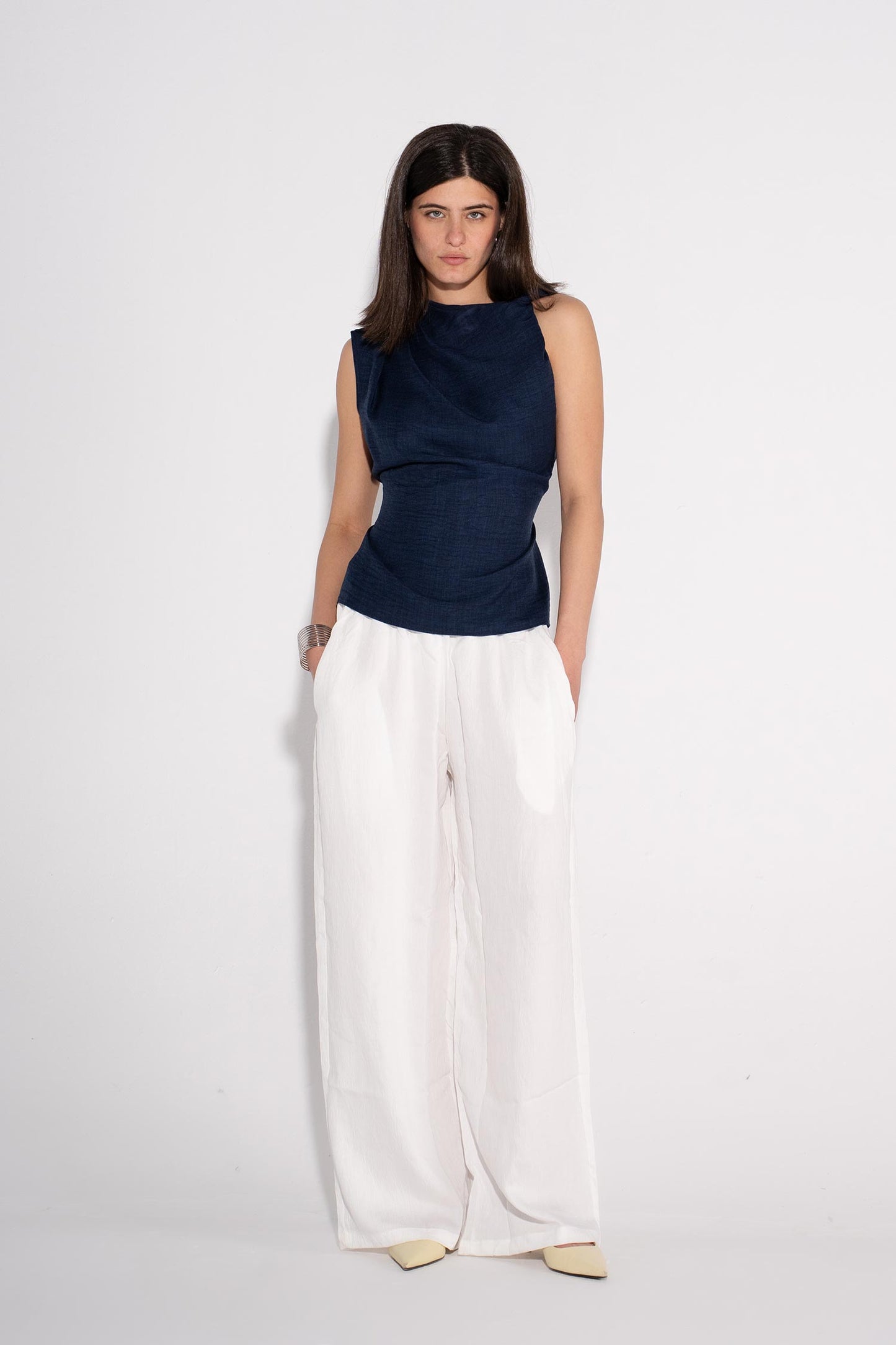 Draped Sleeveless Top - Navy