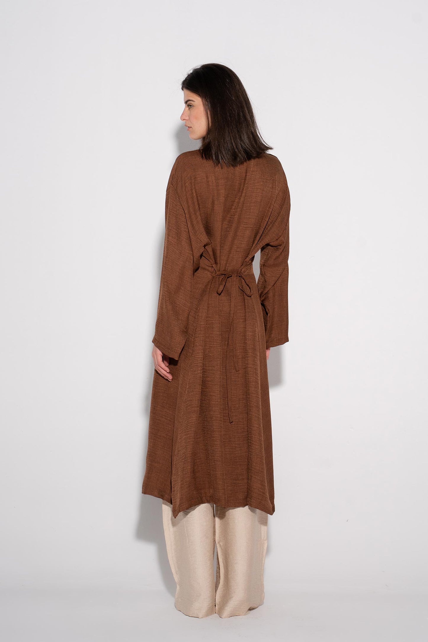 Longline Buttoned Kimono - Cafe