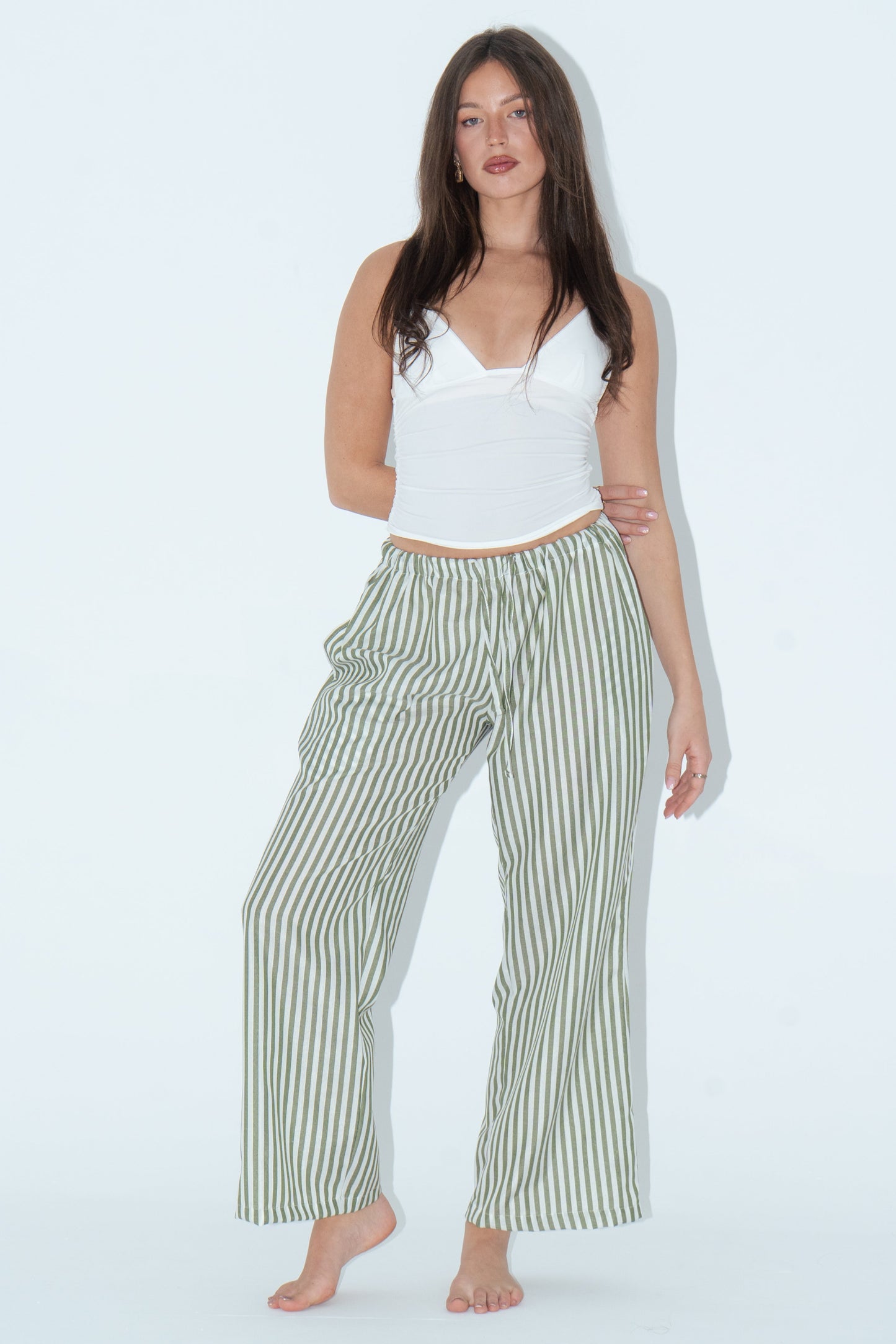 Striped Pajama Pants - Olive