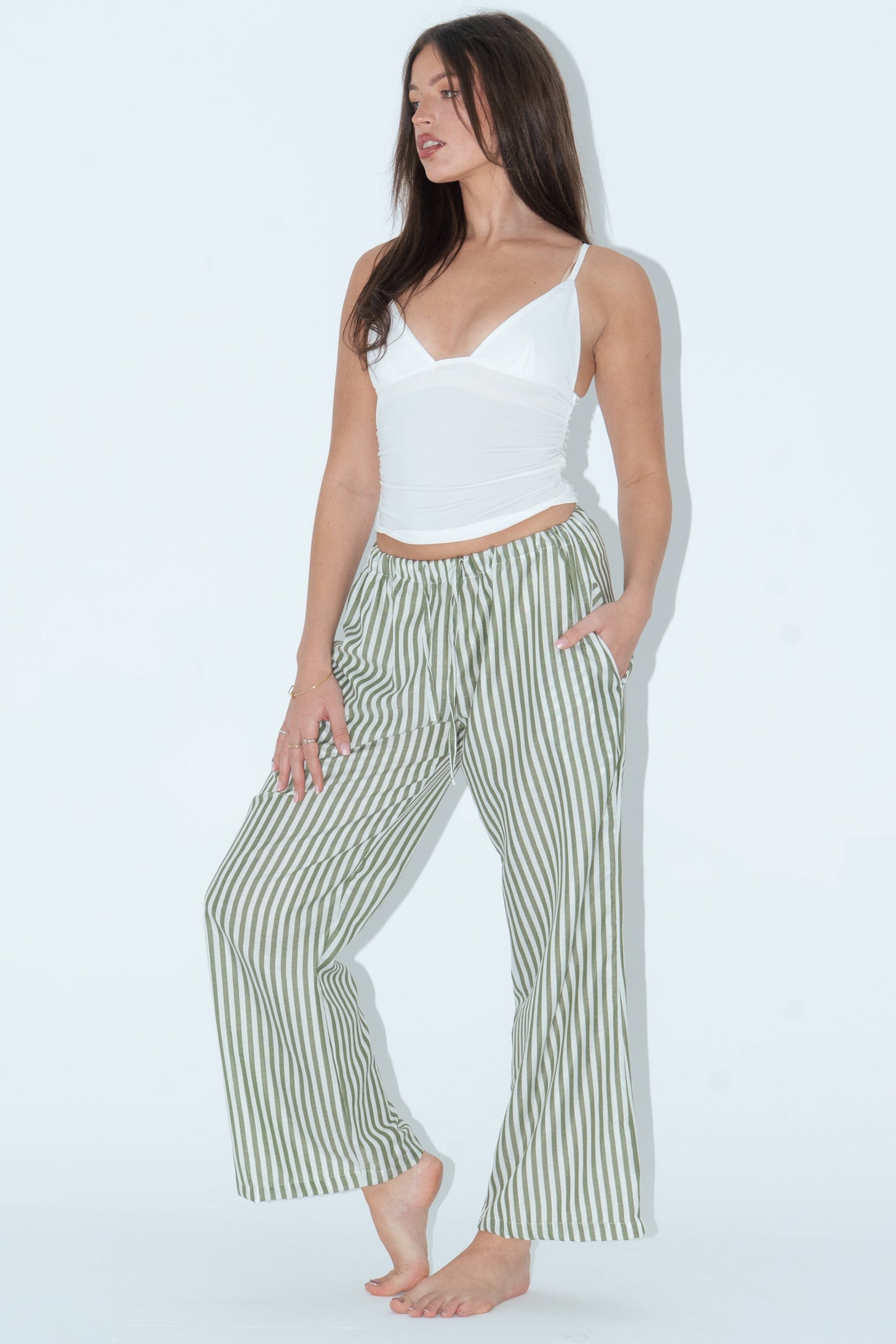 Striped Pajama Pants - Olive