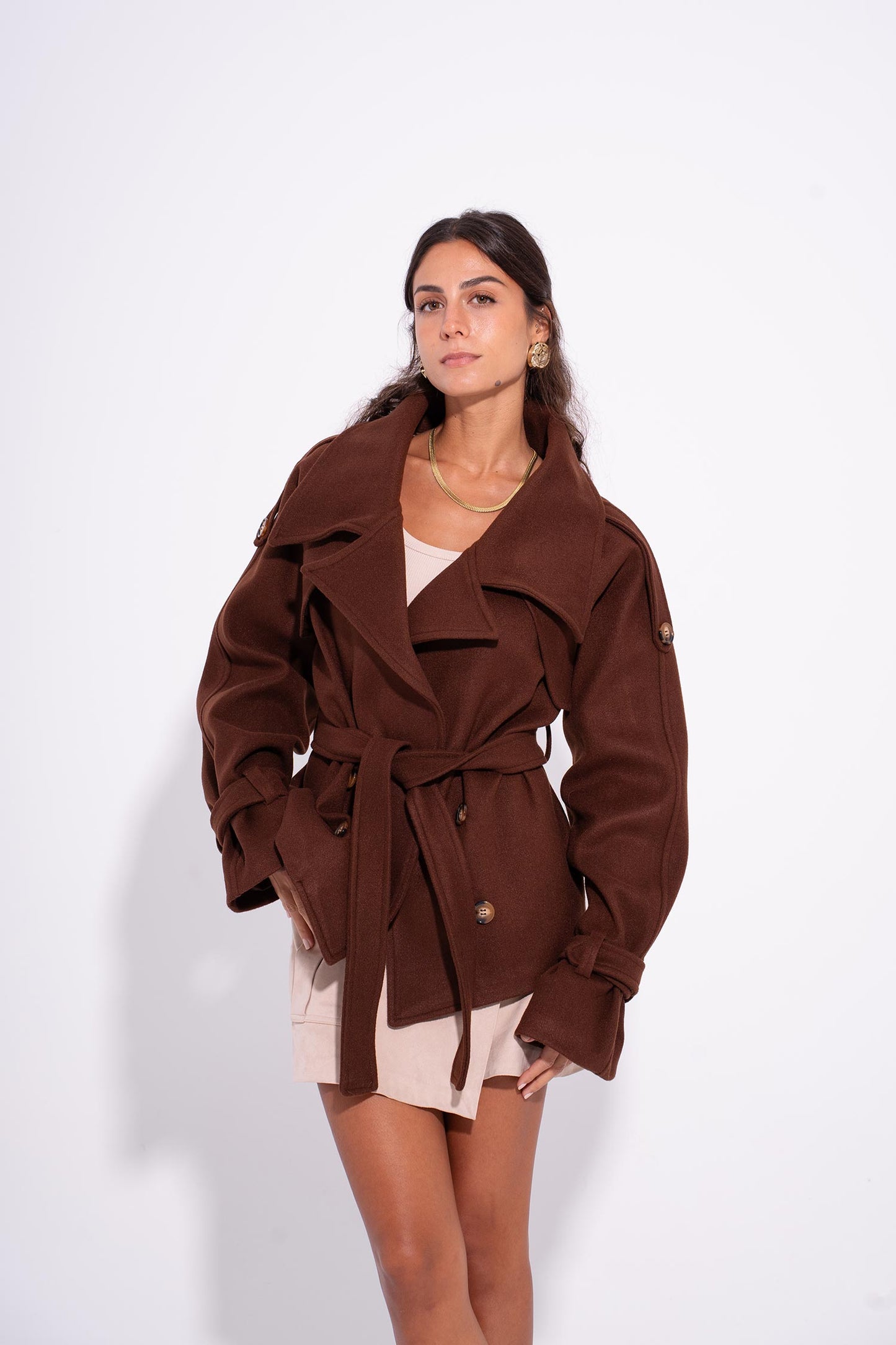 Bold Collar Trench Jacket - Brown