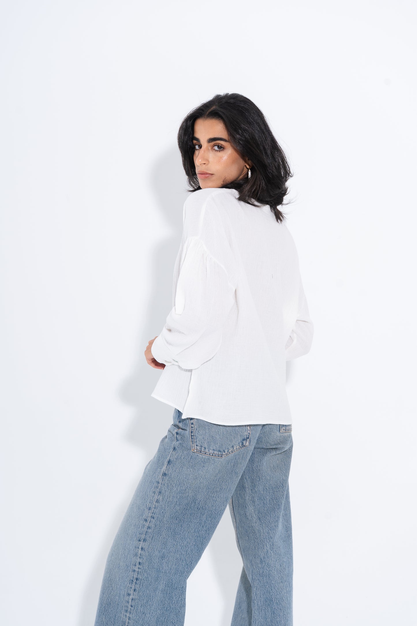 Seashell V-Neck Blouse - White