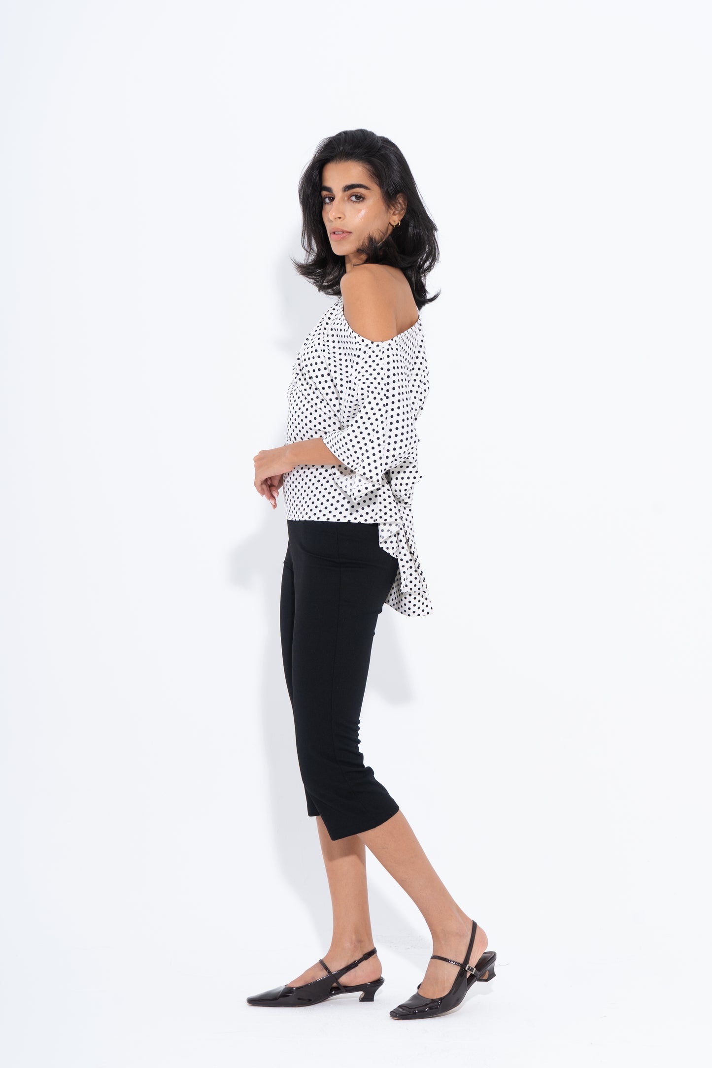 Polka Dots One Shoulder Top - White