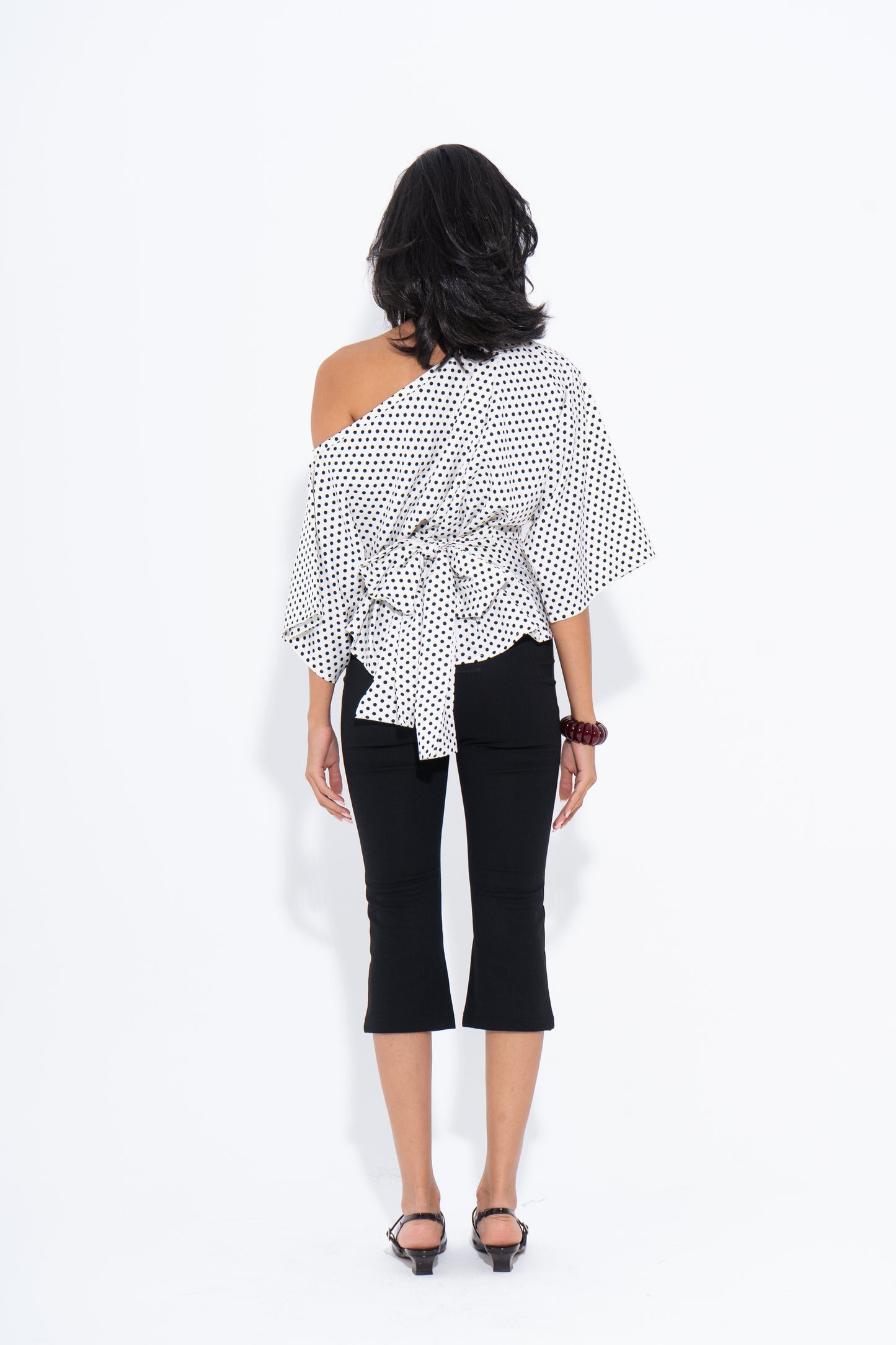 Polka Dots One Shoulder Top - White