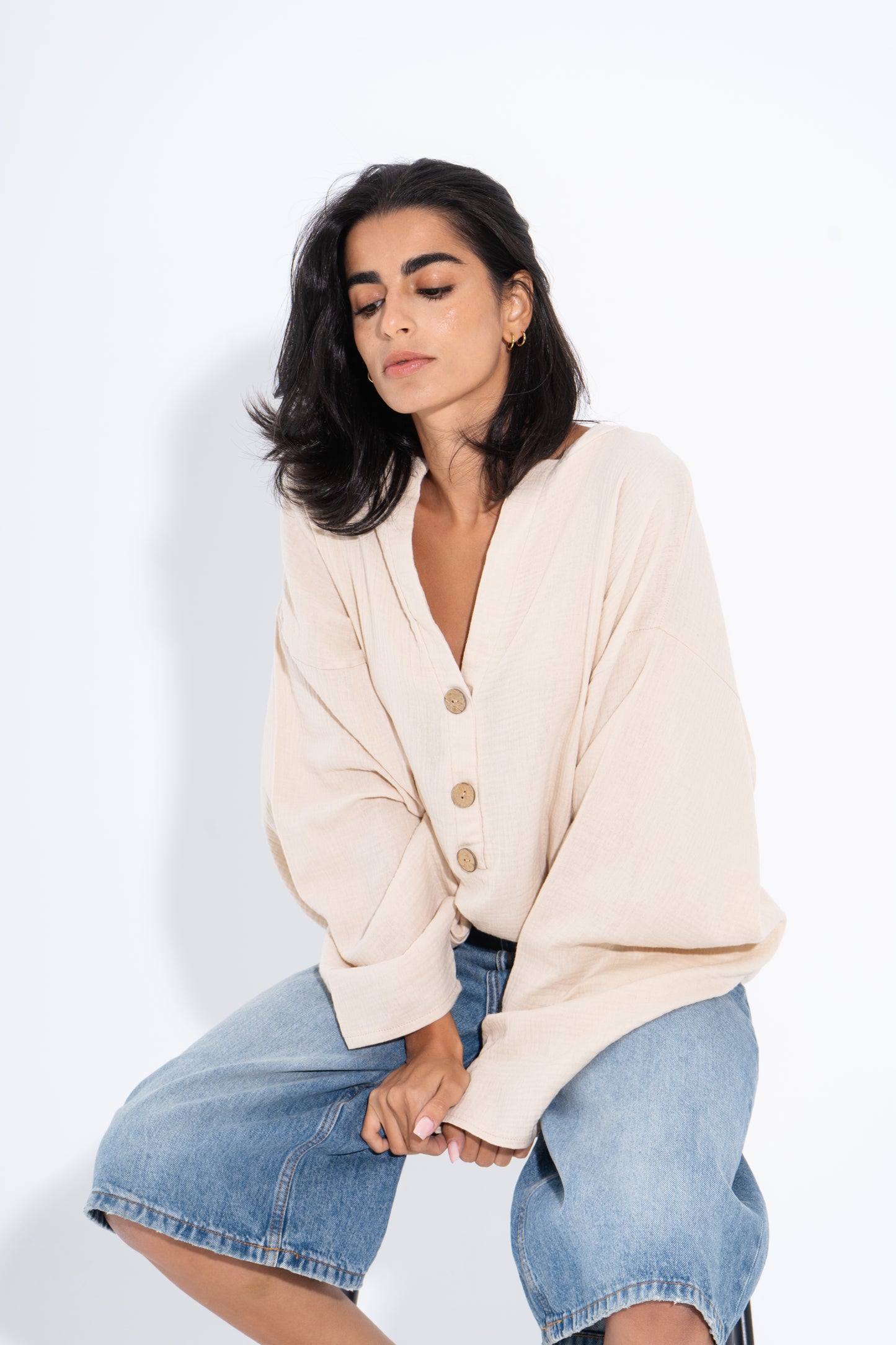 Oversized Buttoned Blouse - Beige