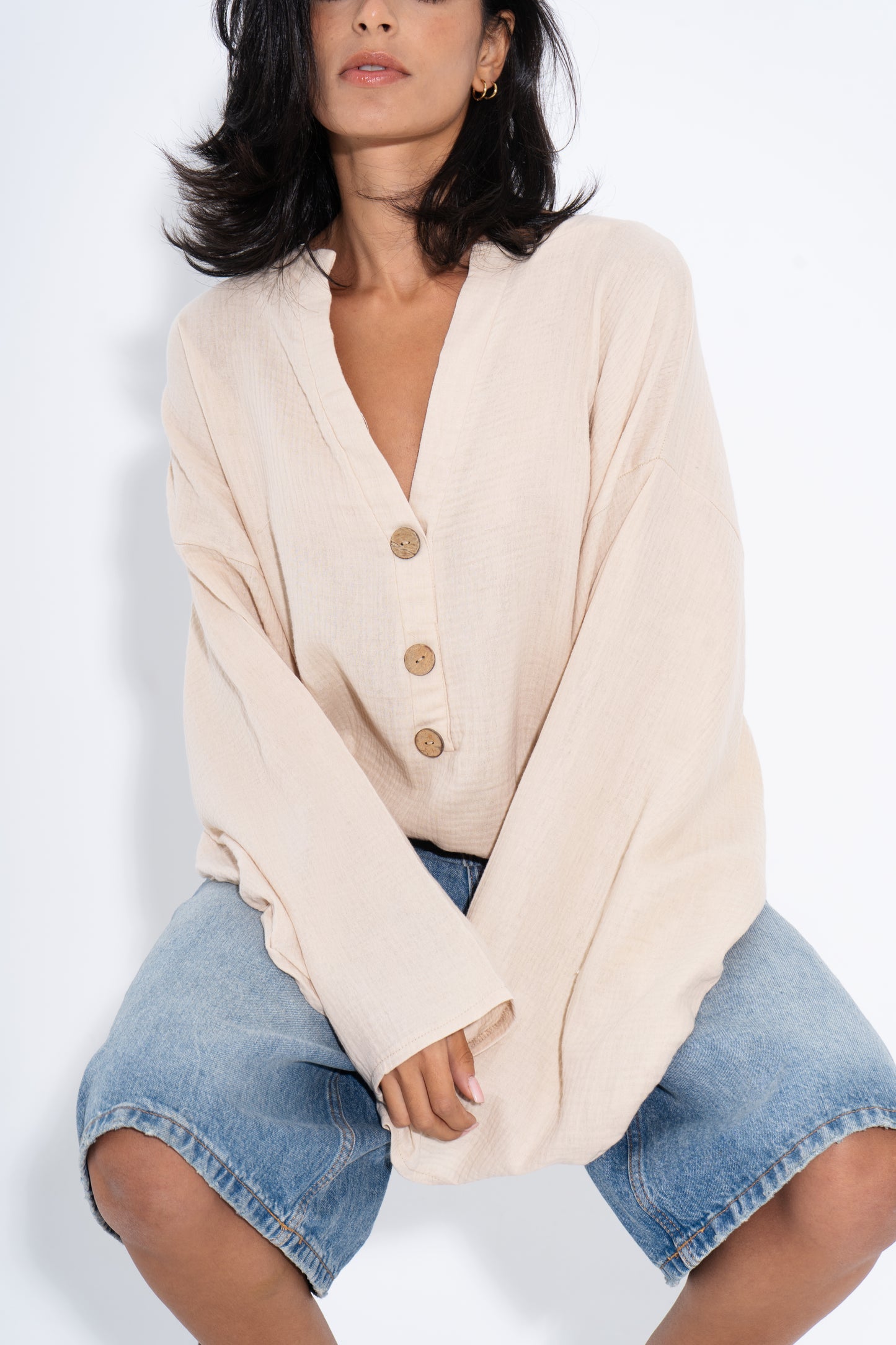Oversized Buttoned Blouse - Beige