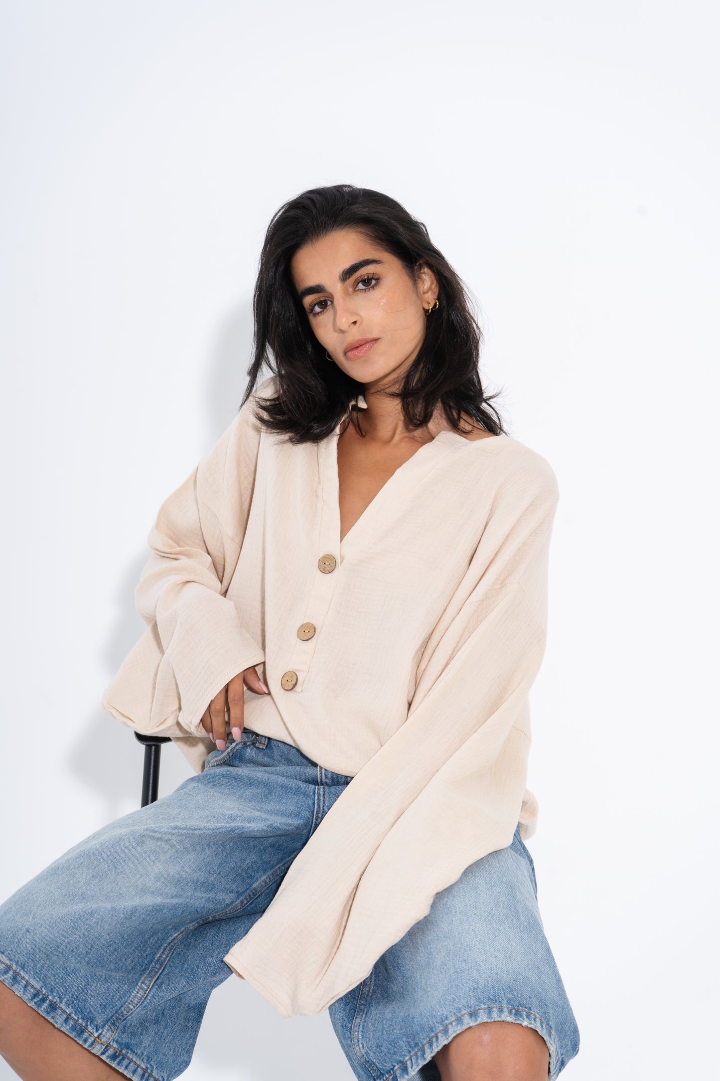 Oversized Buttoned Blouse - Beige