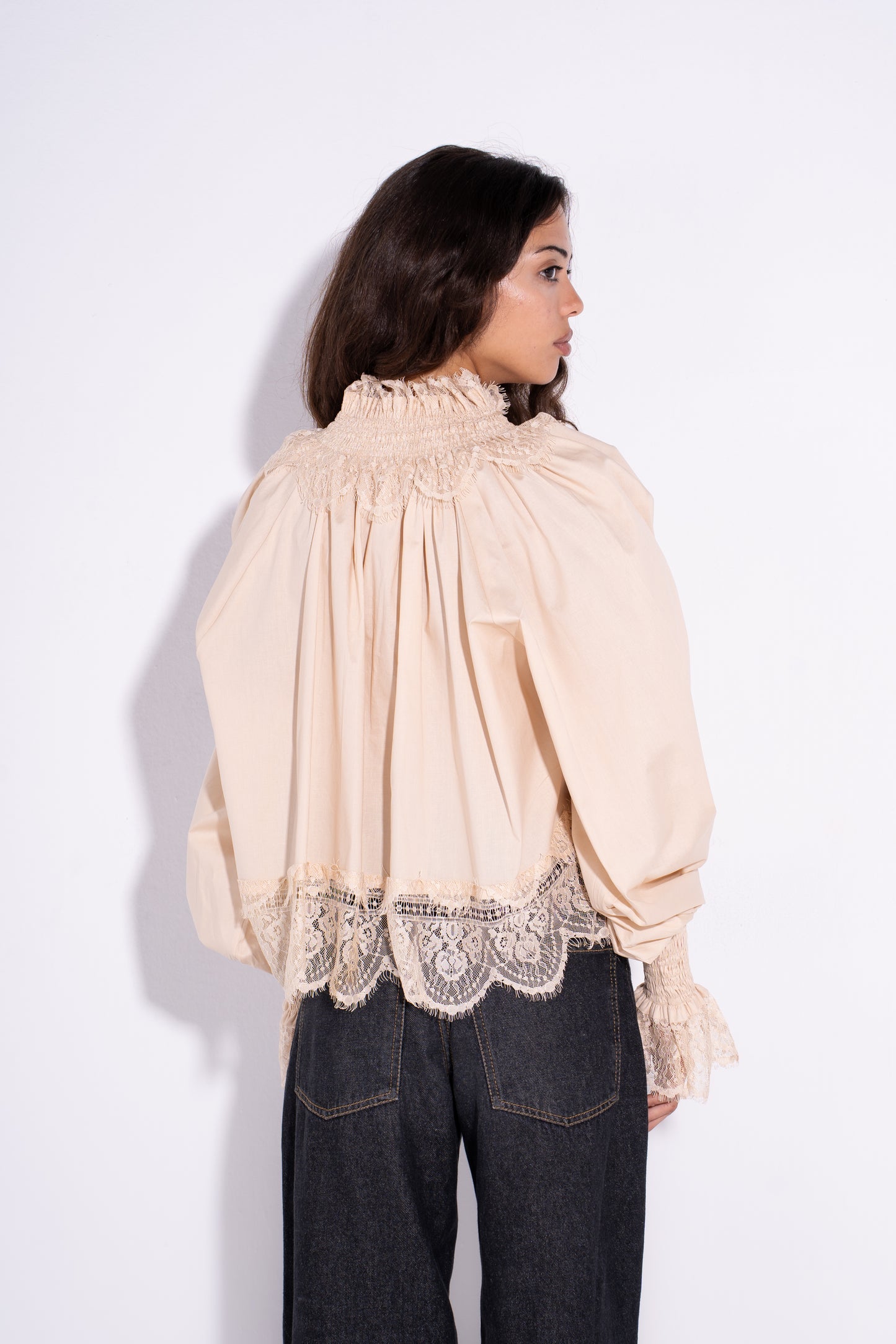 The Lace Up Blouse- Beige