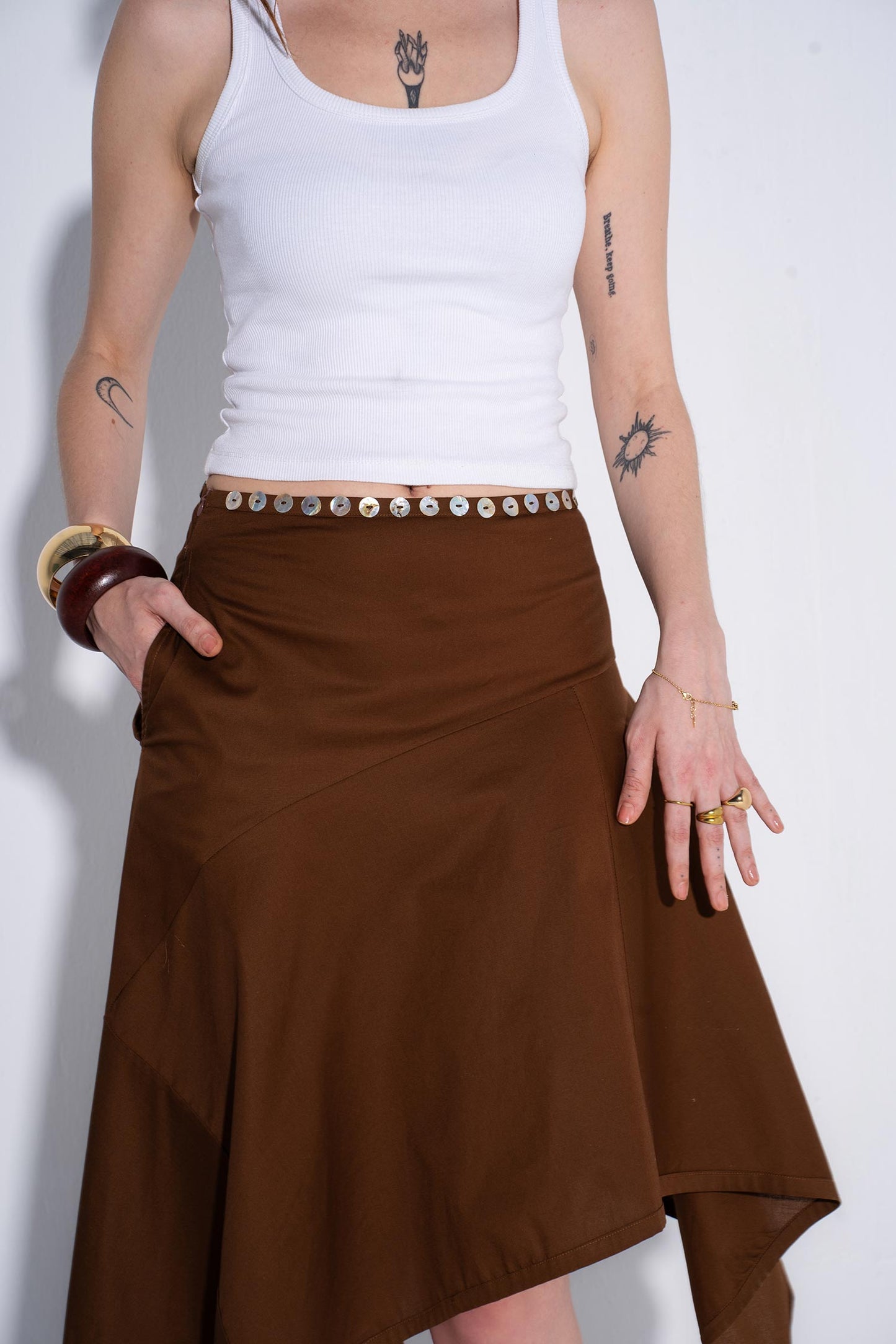 Studded Asymmetrical Skirt - Brown