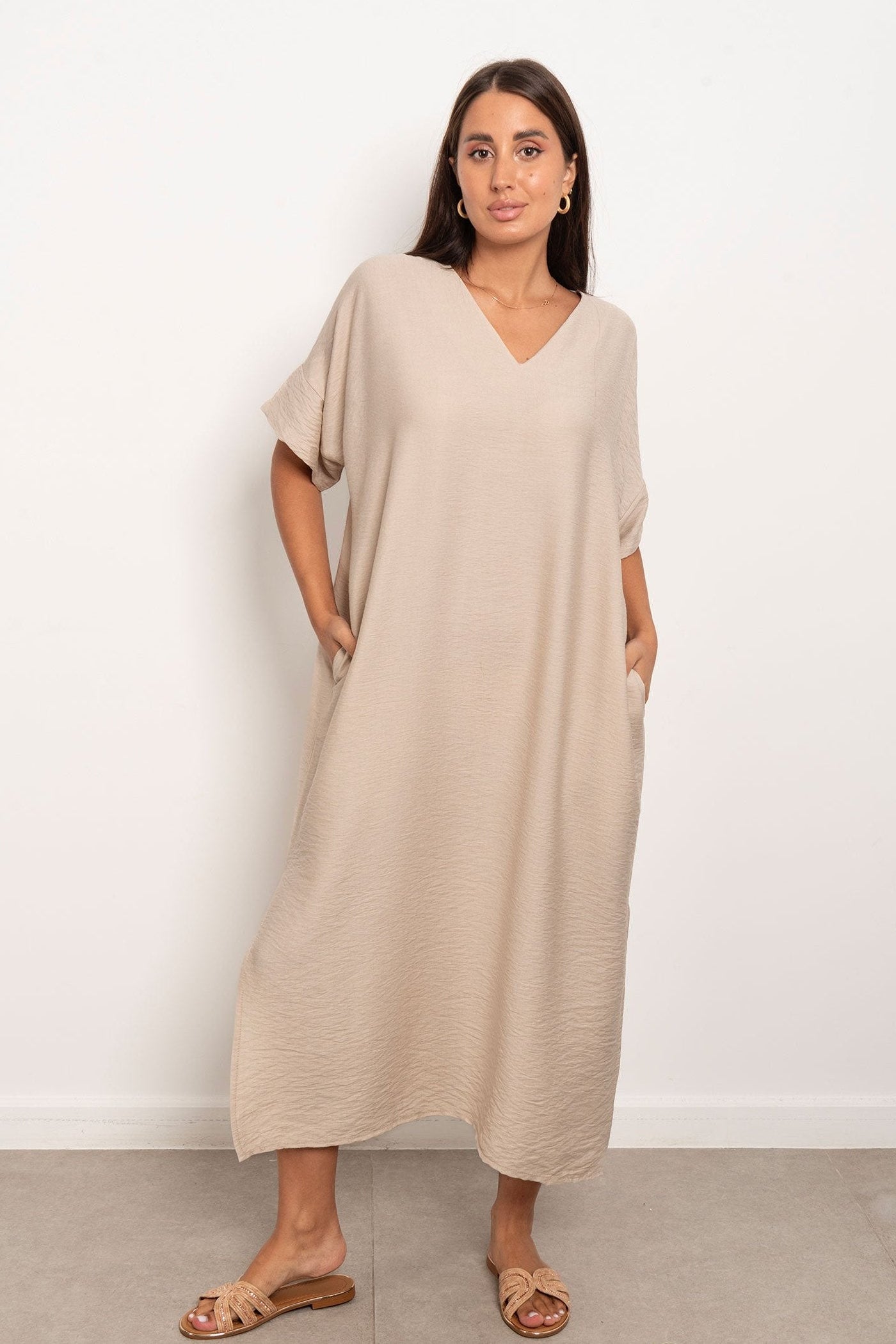 Basic Linen Dress - Beige