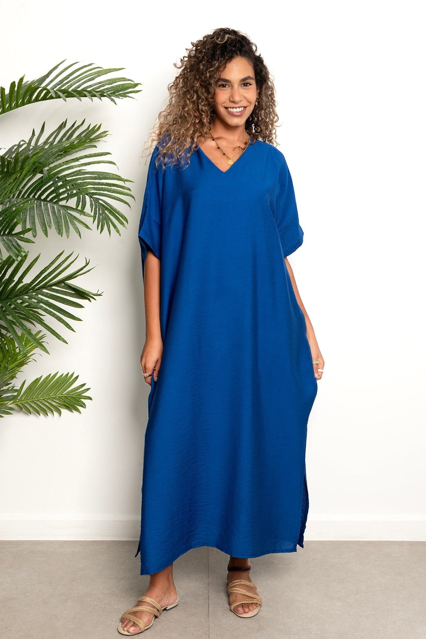 Basic Linen Dress - Royal Blue