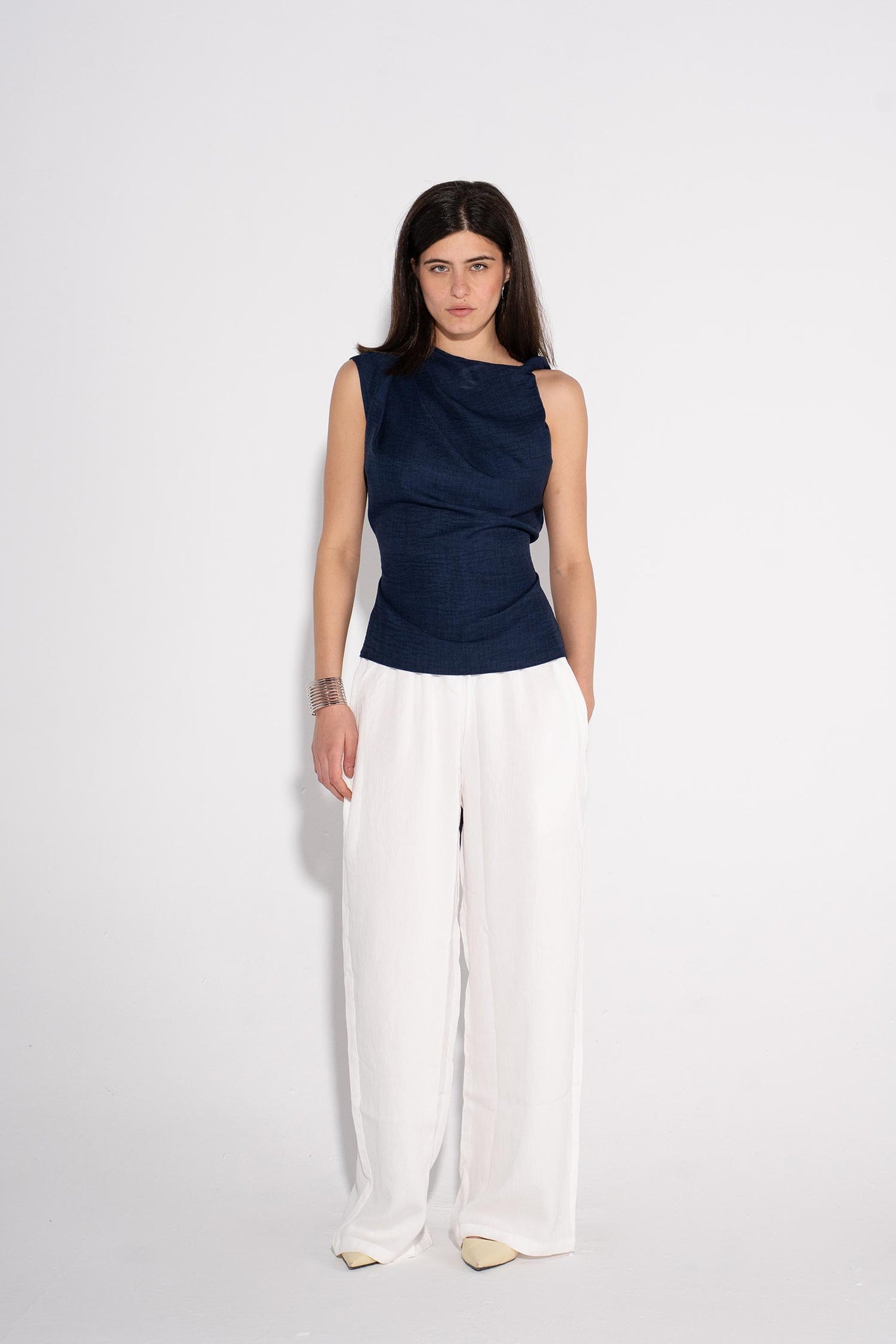 Draped Sleeveless Top - Navy