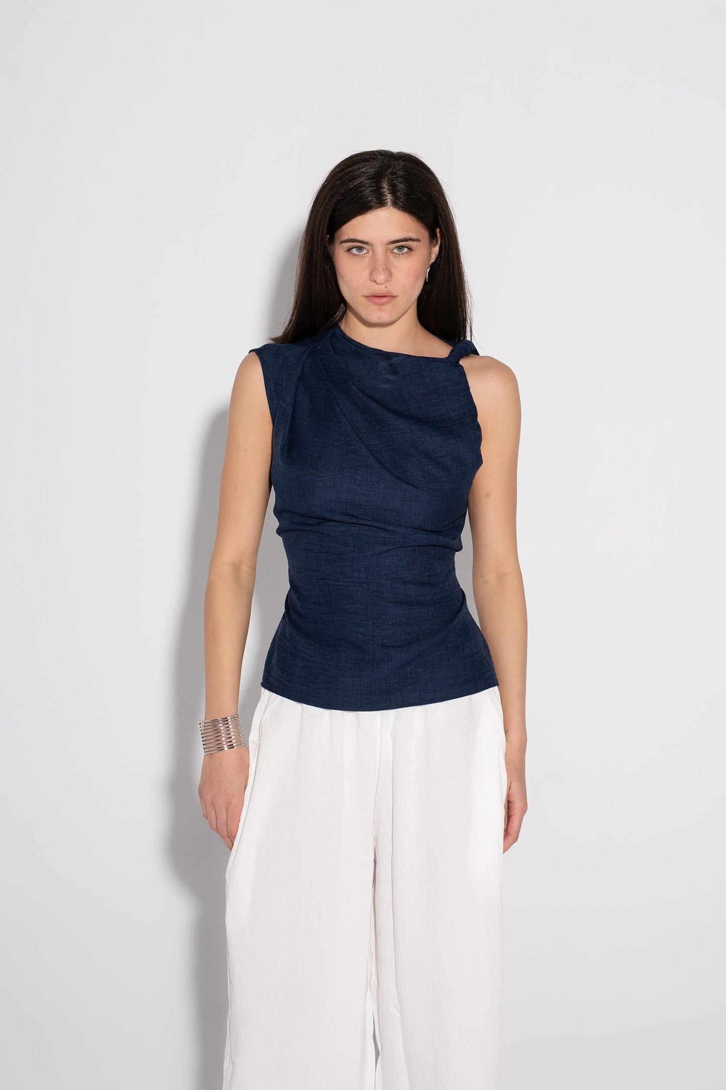 Draped Sleeveless Top - Navy