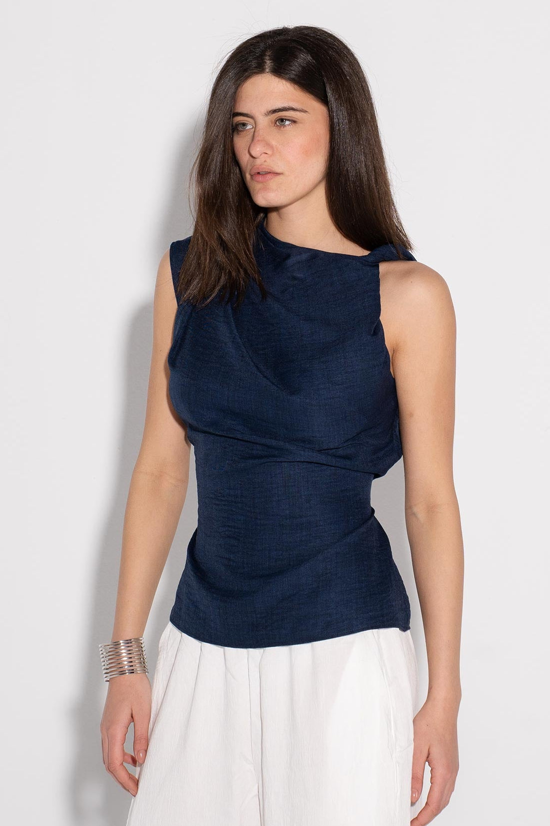 Draped Sleeveless Top - Navy