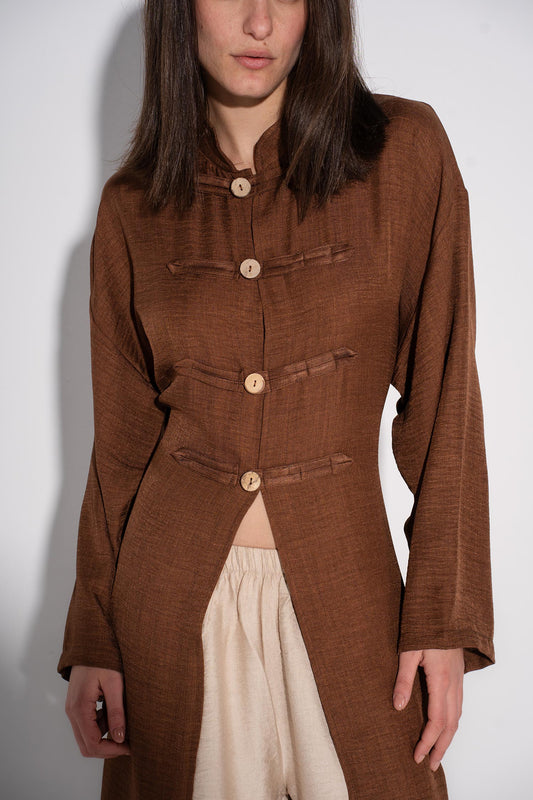 Longline Buttoned Kimono - Cafe