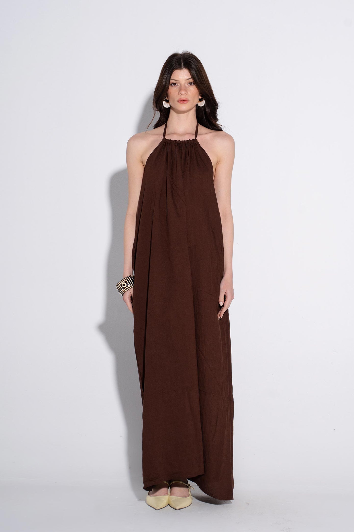 Halter Maxi Flow Dress - Brown