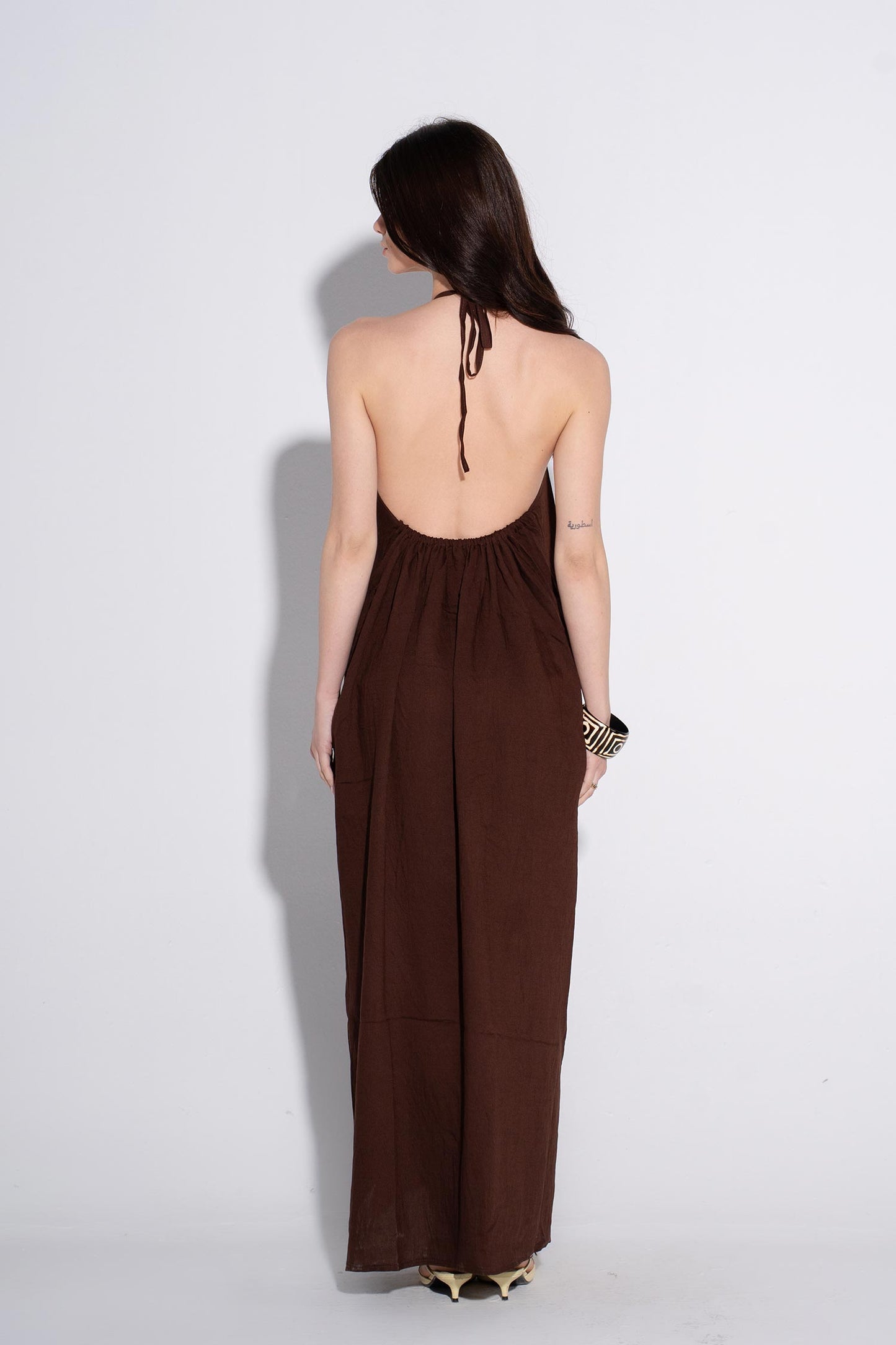 Halter Maxi Flow Dress - Brown