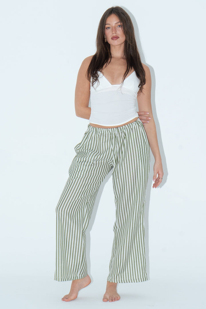 Striped Pajama Pants - Olive