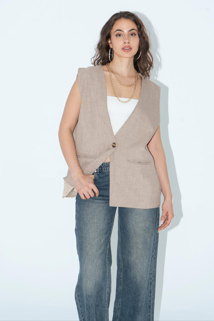 The Linen Waistcoat-Beige