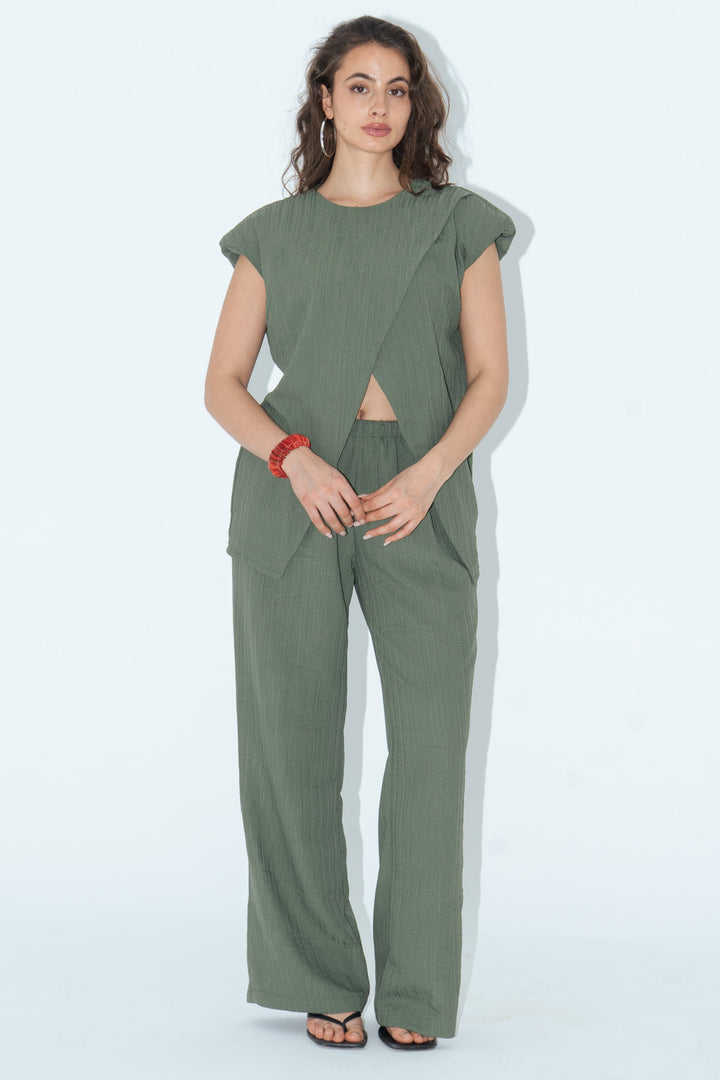 Padded-Shoulder Set -Olive