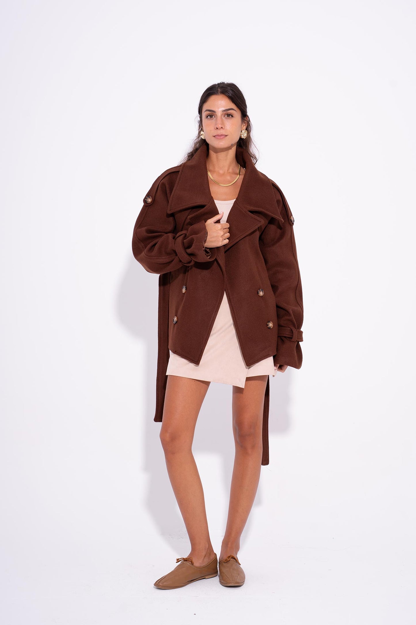 Bold Collar Trench Jacket - Brown