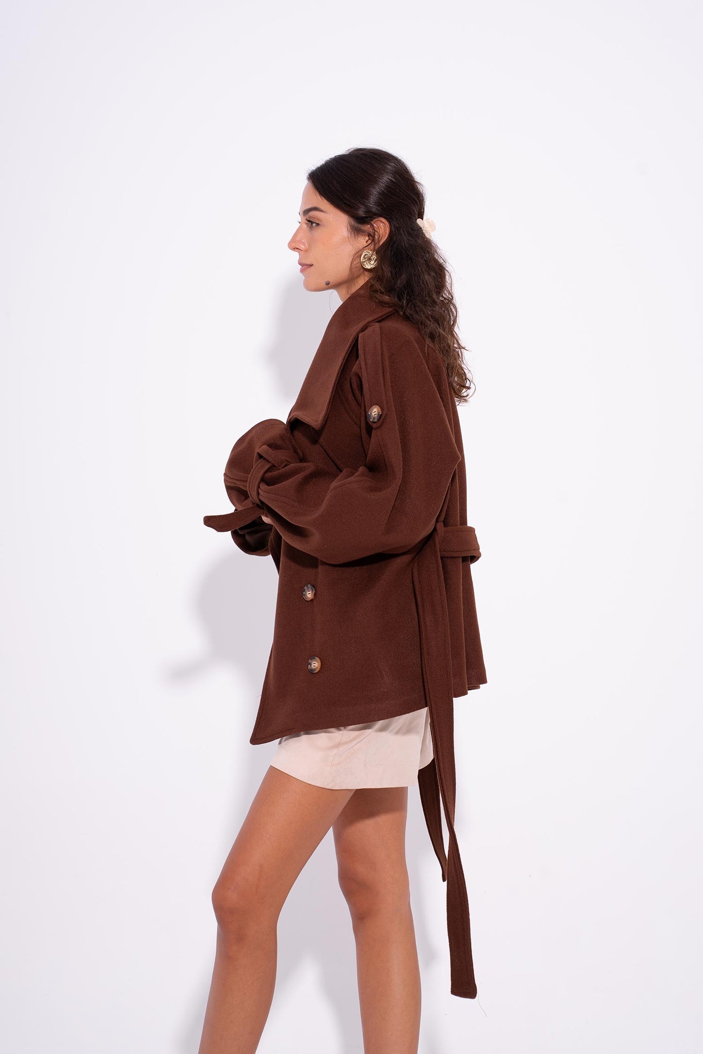 Bold Collar Trench Jacket - Brown