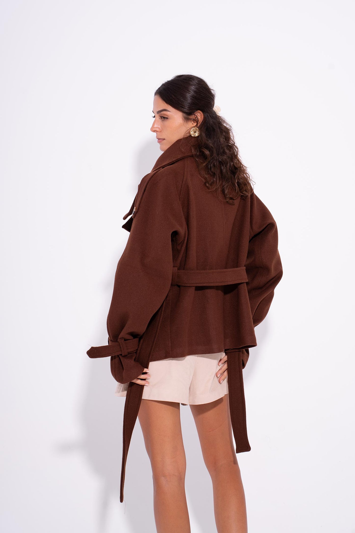Bold Collar Trench Jacket - Brown