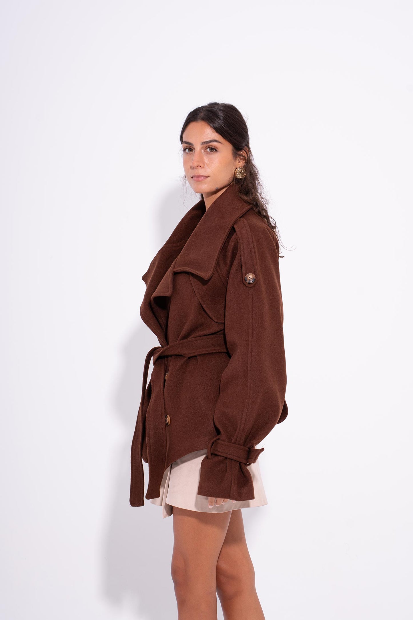 Bold Collar Trench Jacket - Brown