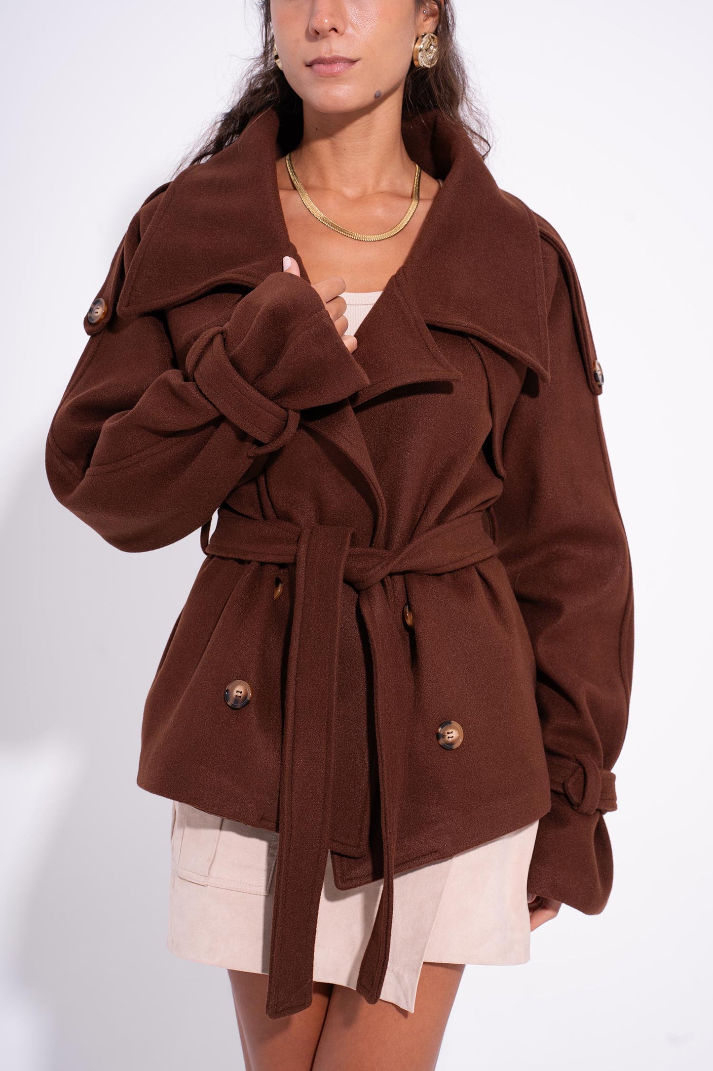 Bold Collar Trench Jacket - Brown