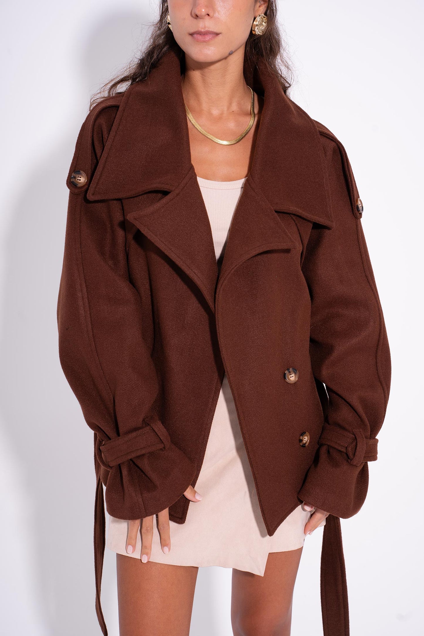 Bold Collar Trench Jacket - Brown
