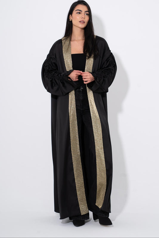 Layali Gold-Trim Kaftan - Black