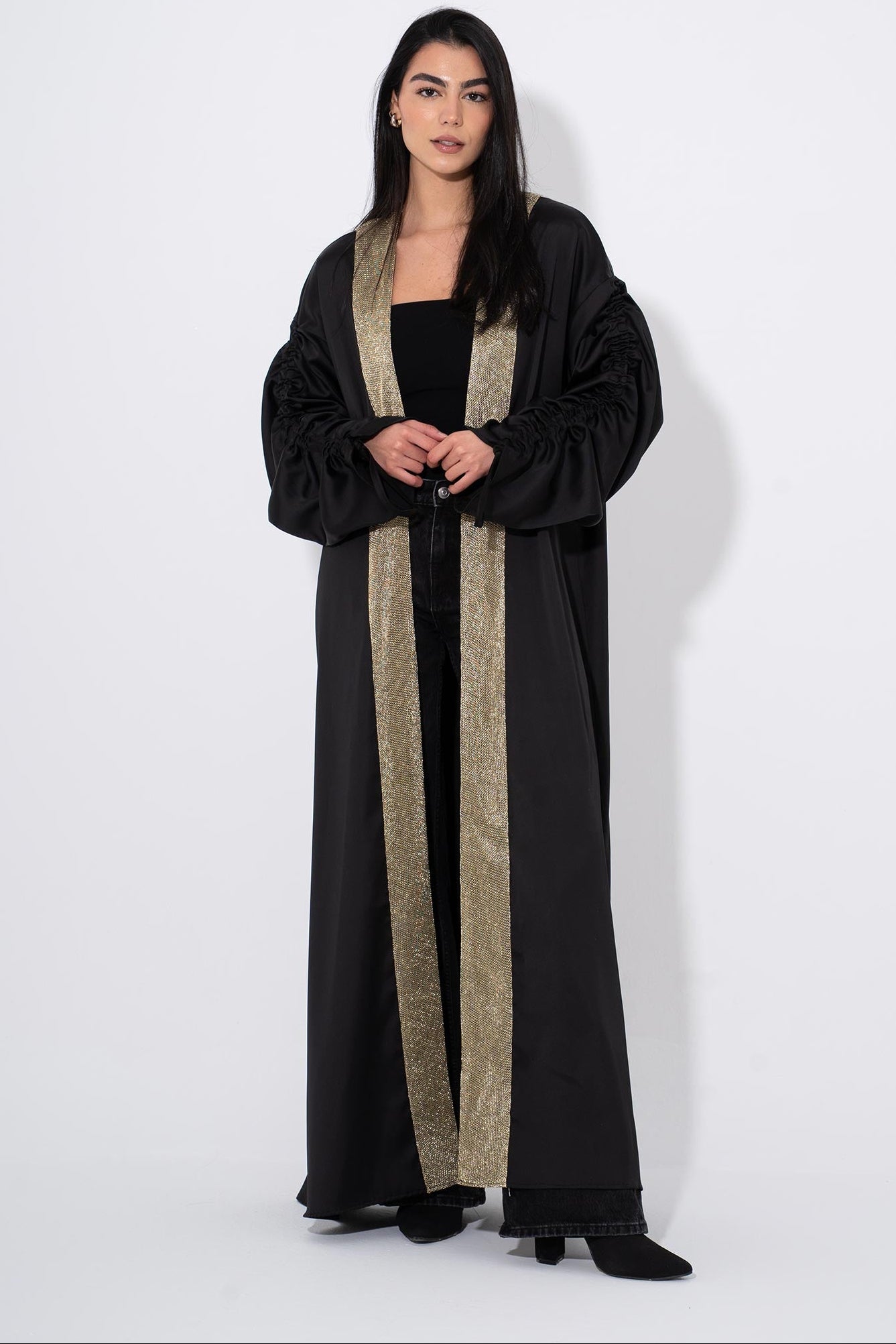 Layali Gold-Trim Kaftan - Black