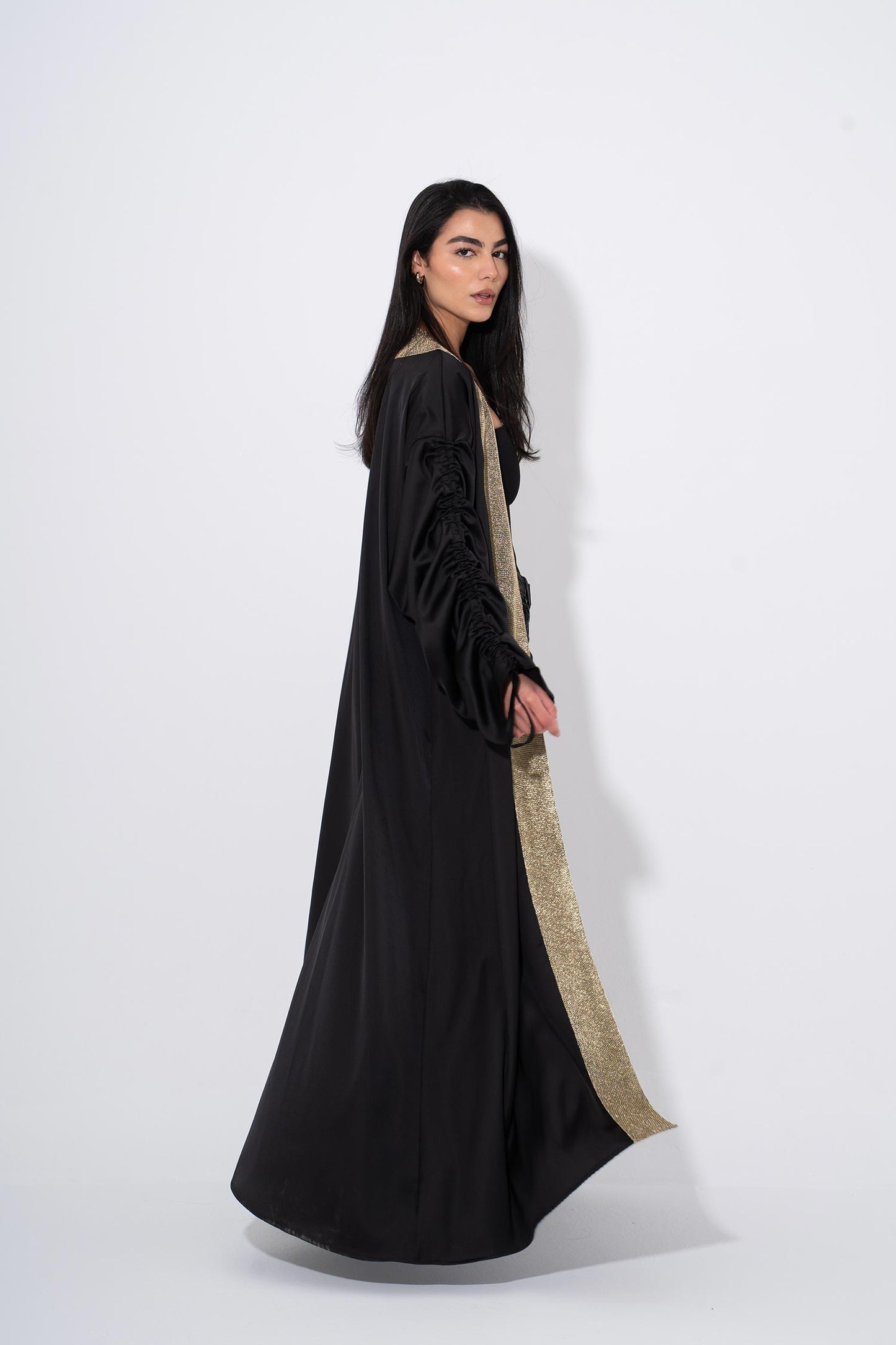 Layali Gold-Trim Kaftan - Black