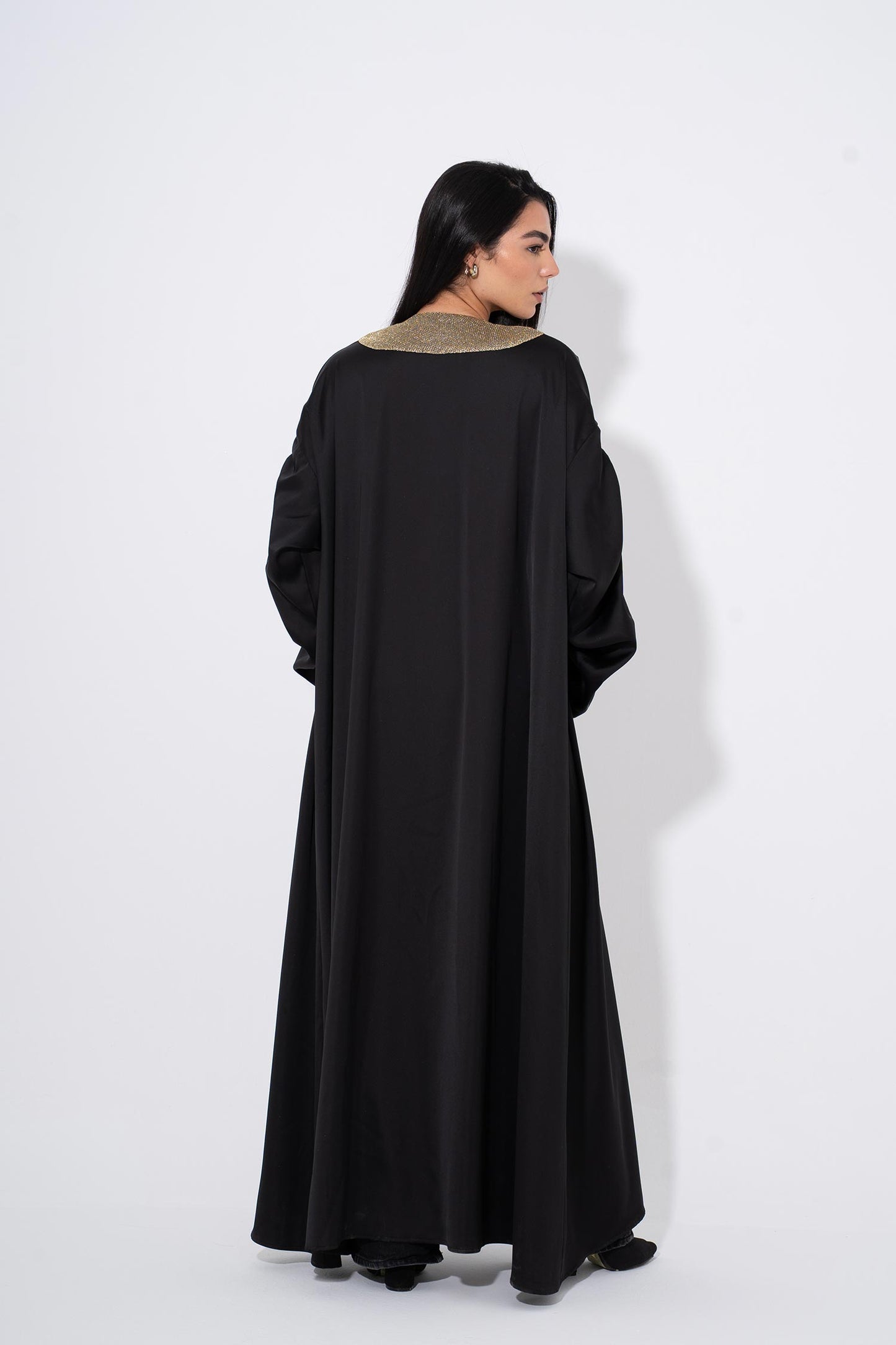 Layali Gold-Trim Kaftan - Black