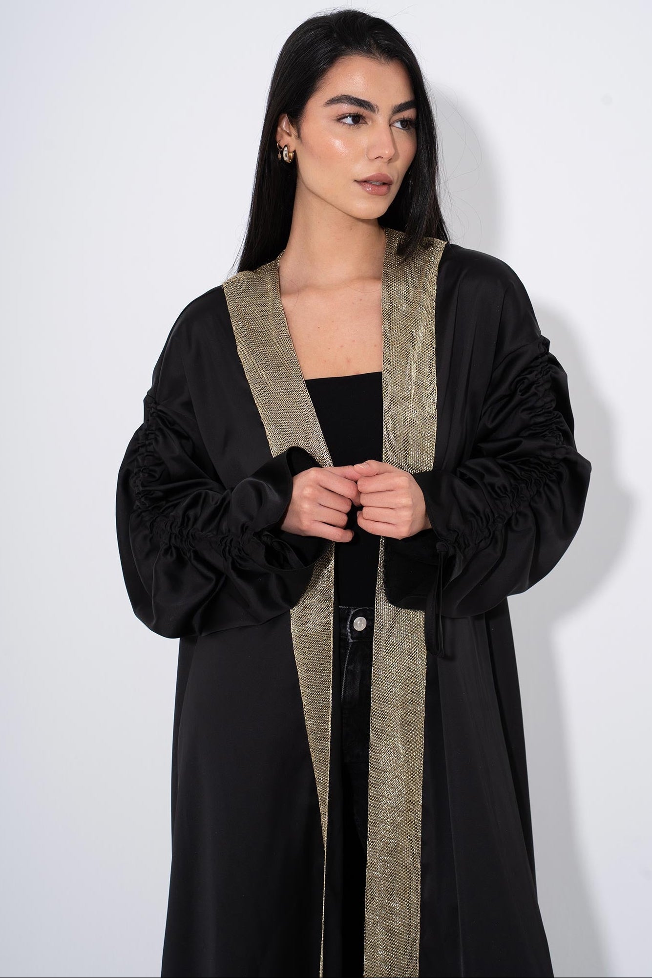 Layali Gold-Trim Kaftan - Black