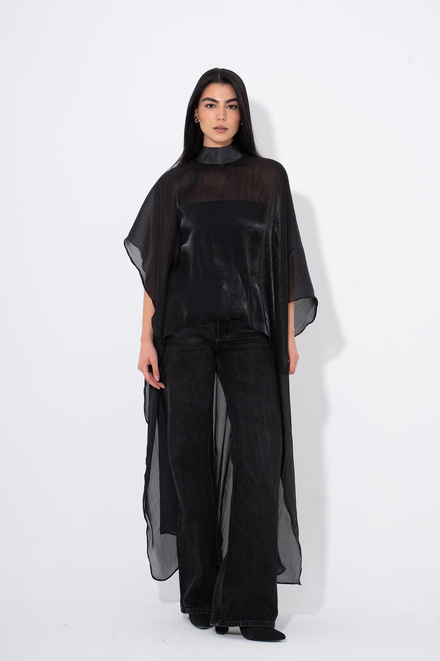 Organza Crinkled Blouse - Black