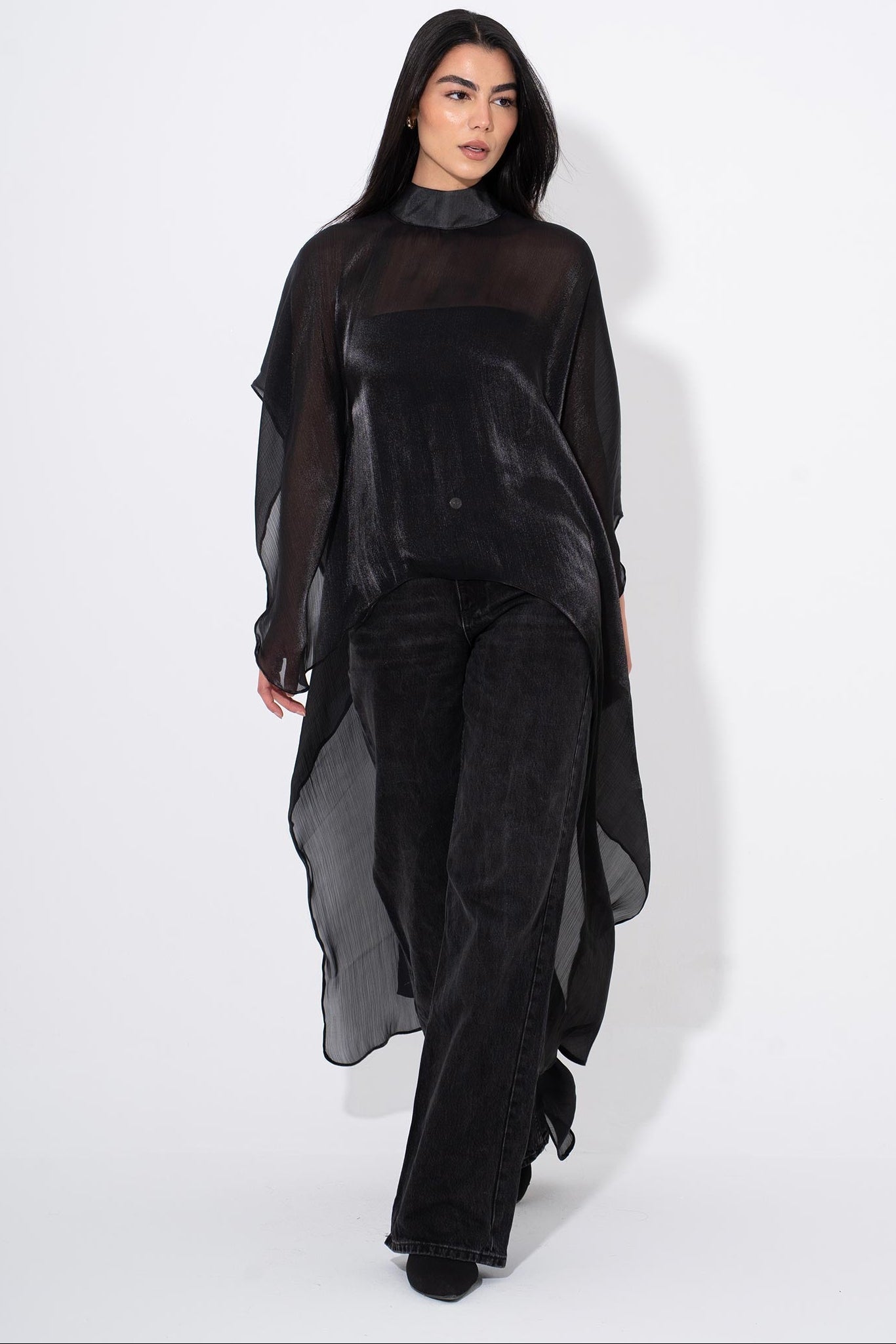 Organza Crinkled Blouse - Black