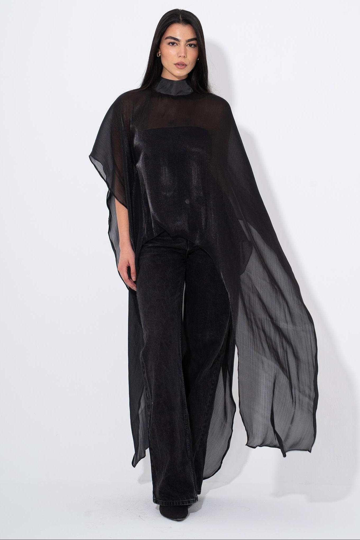 Organza Crinkled Blouse - Black