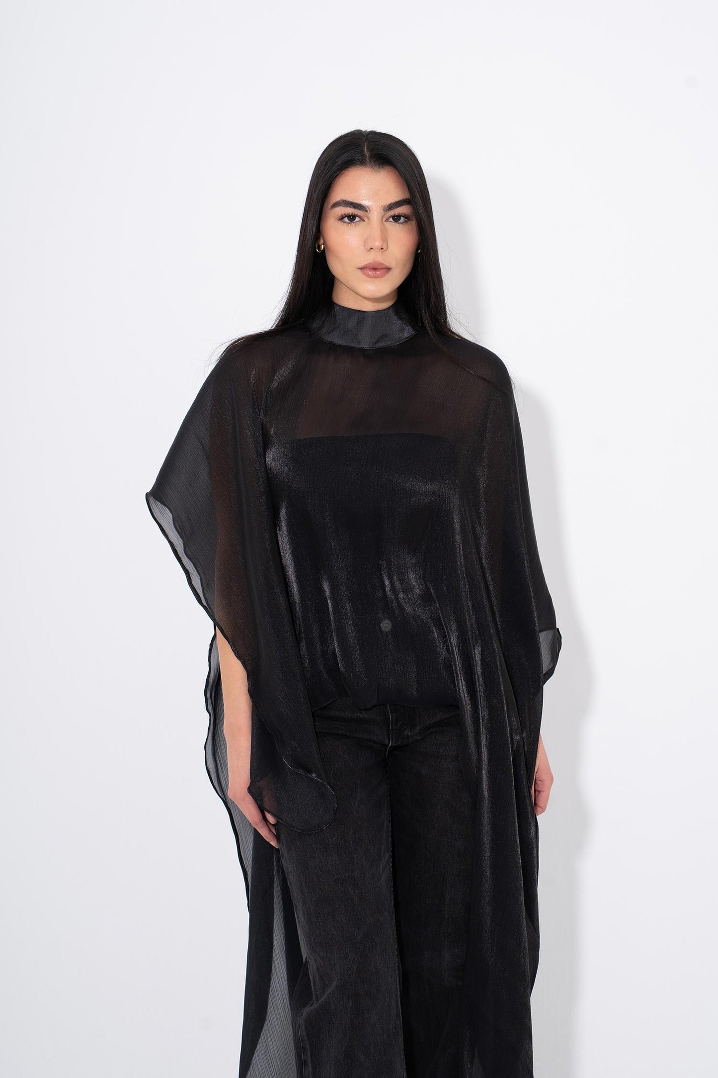 Organza Crinkled Blouse - Black