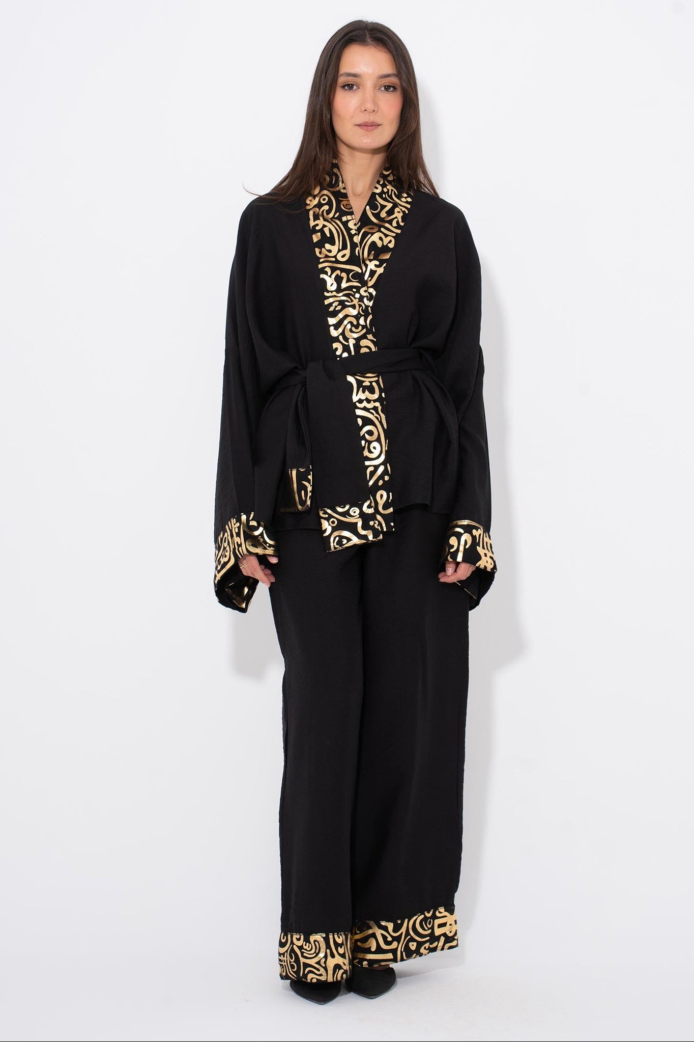 Golden Glow Kaftan Set - Black