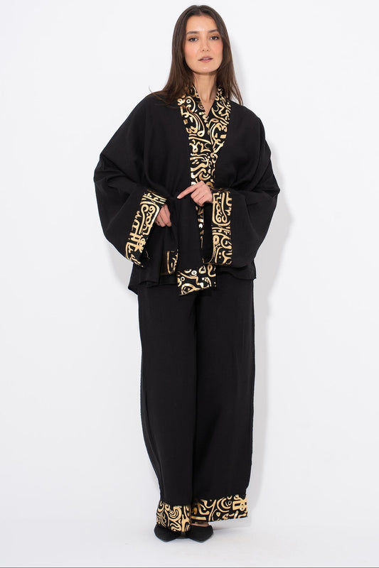 Golden Glow Kaftan Set - Black