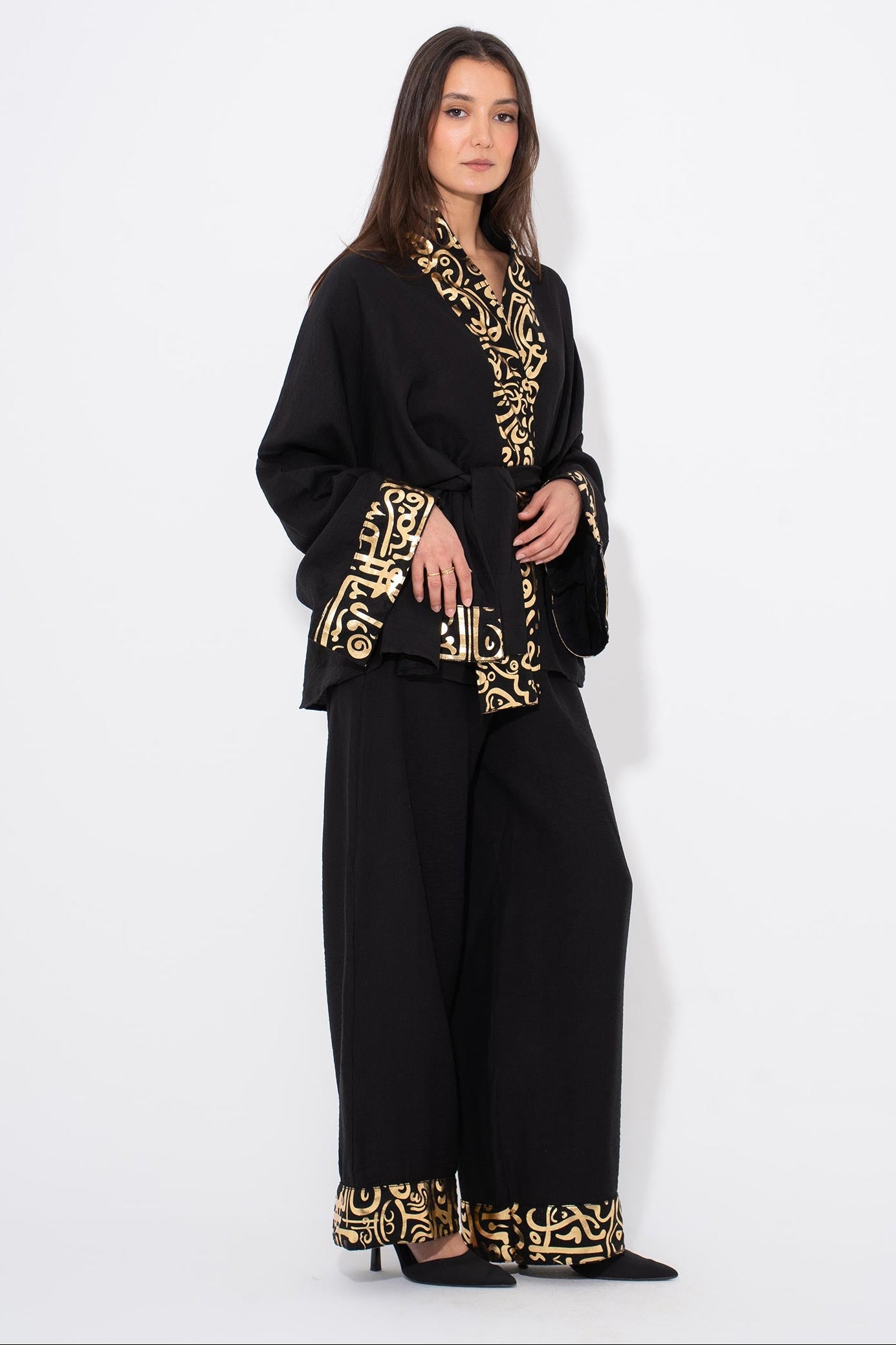 Golden Glow Kaftan Set - Black