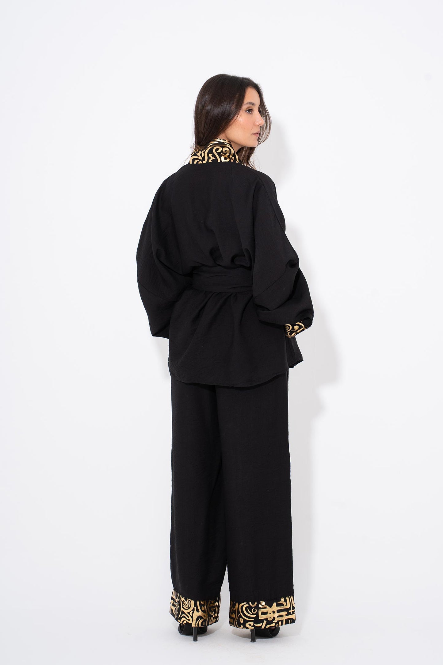 Golden Glow Kaftan Set - Black