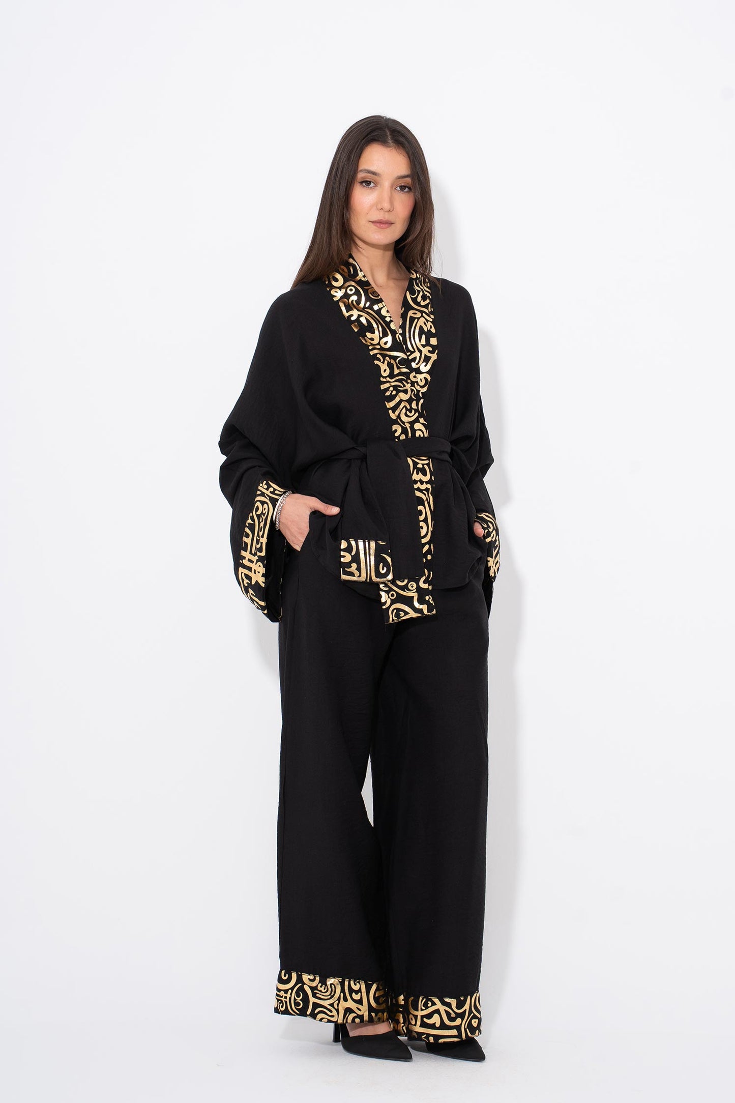 Golden Glow Kaftan Set - Black