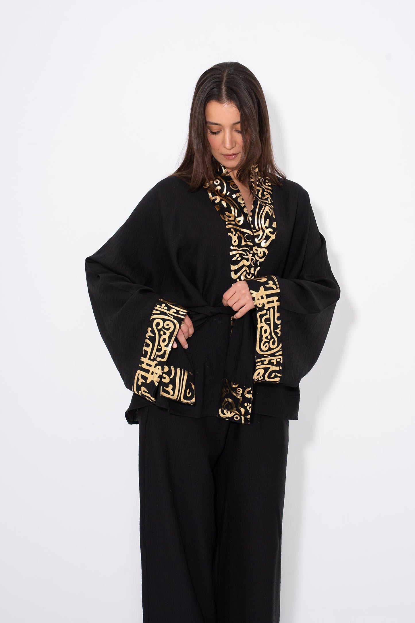 Golden Glow Kaftan Set - Black
