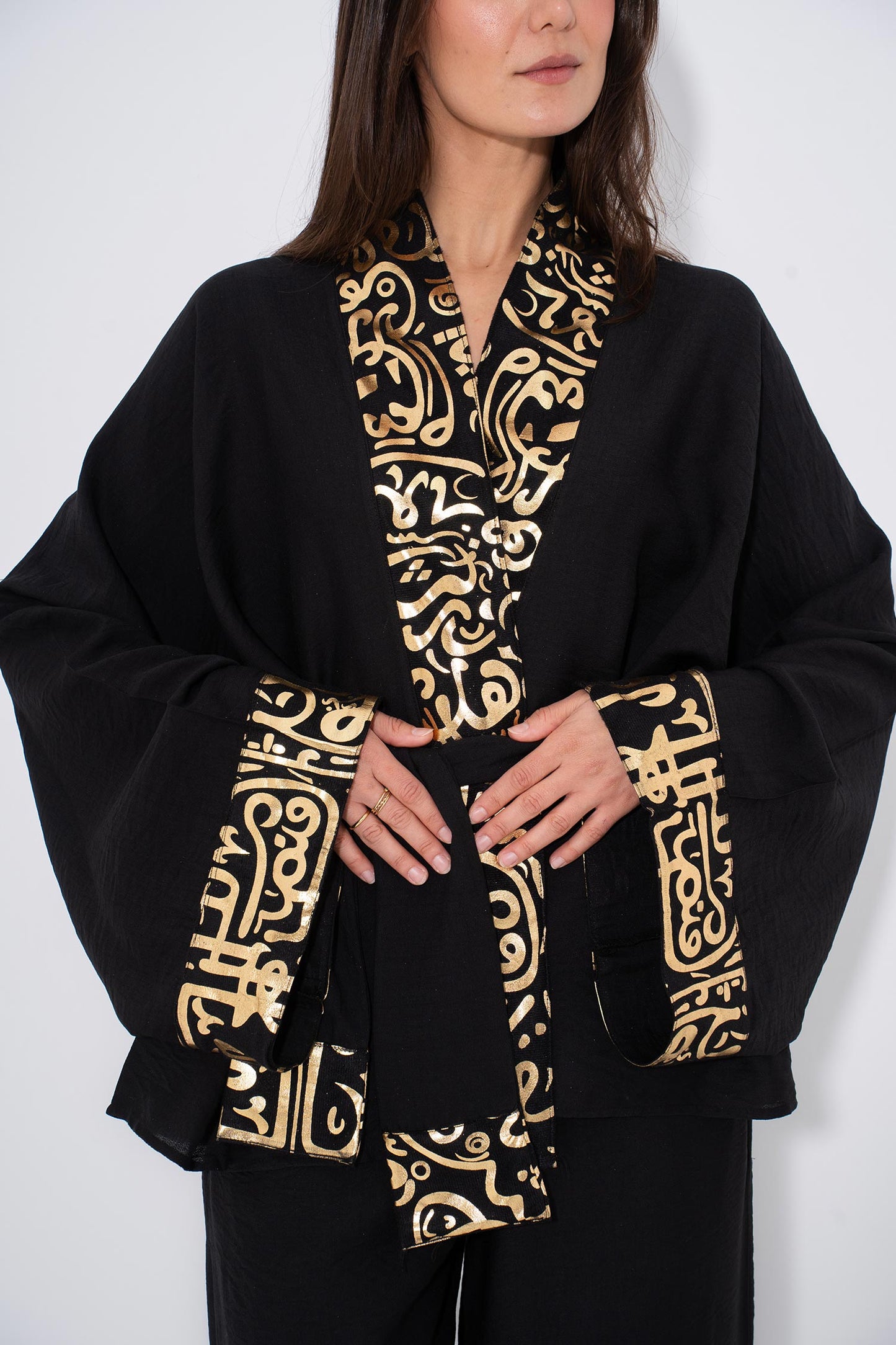 Golden Glow Kaftan Set - Black
