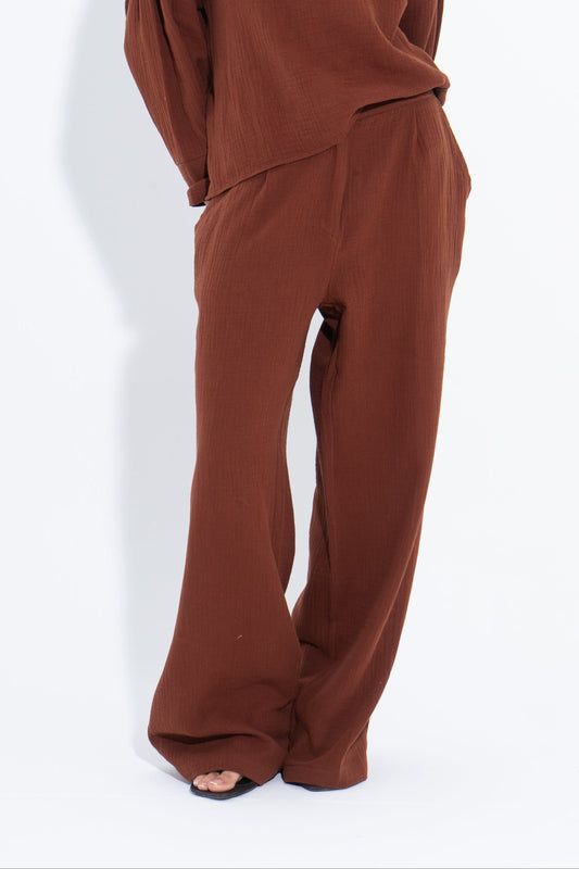 Wide-Leg Relaxed Fit Pants - Brown