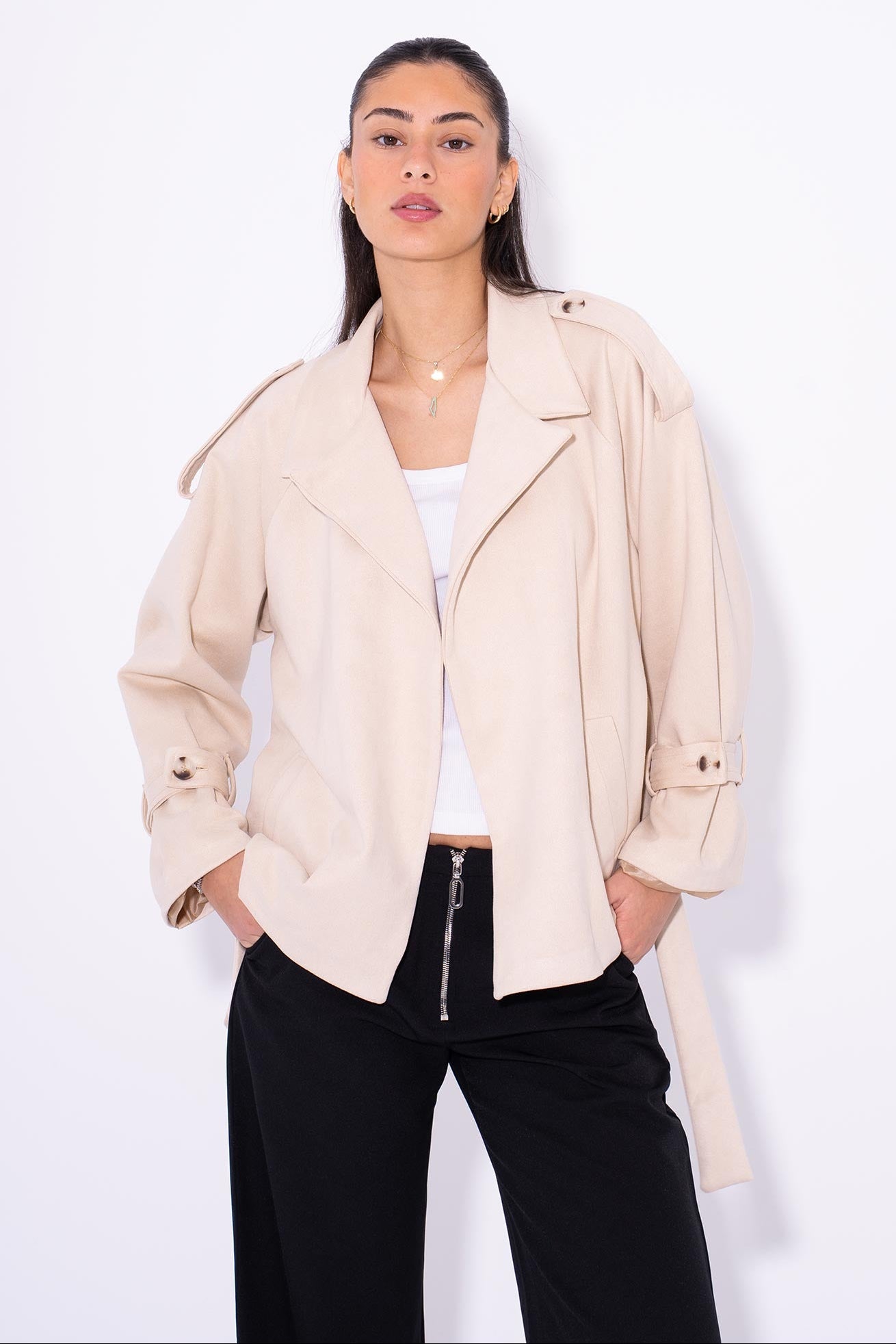 It-Girl Suede Wrap Jacket - Beige