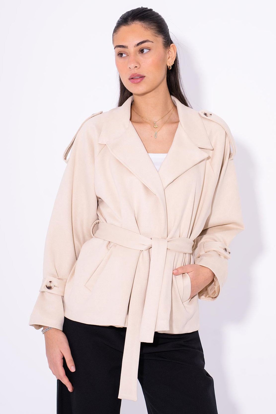 It-Girl Suede Wrap Jacket - Beige