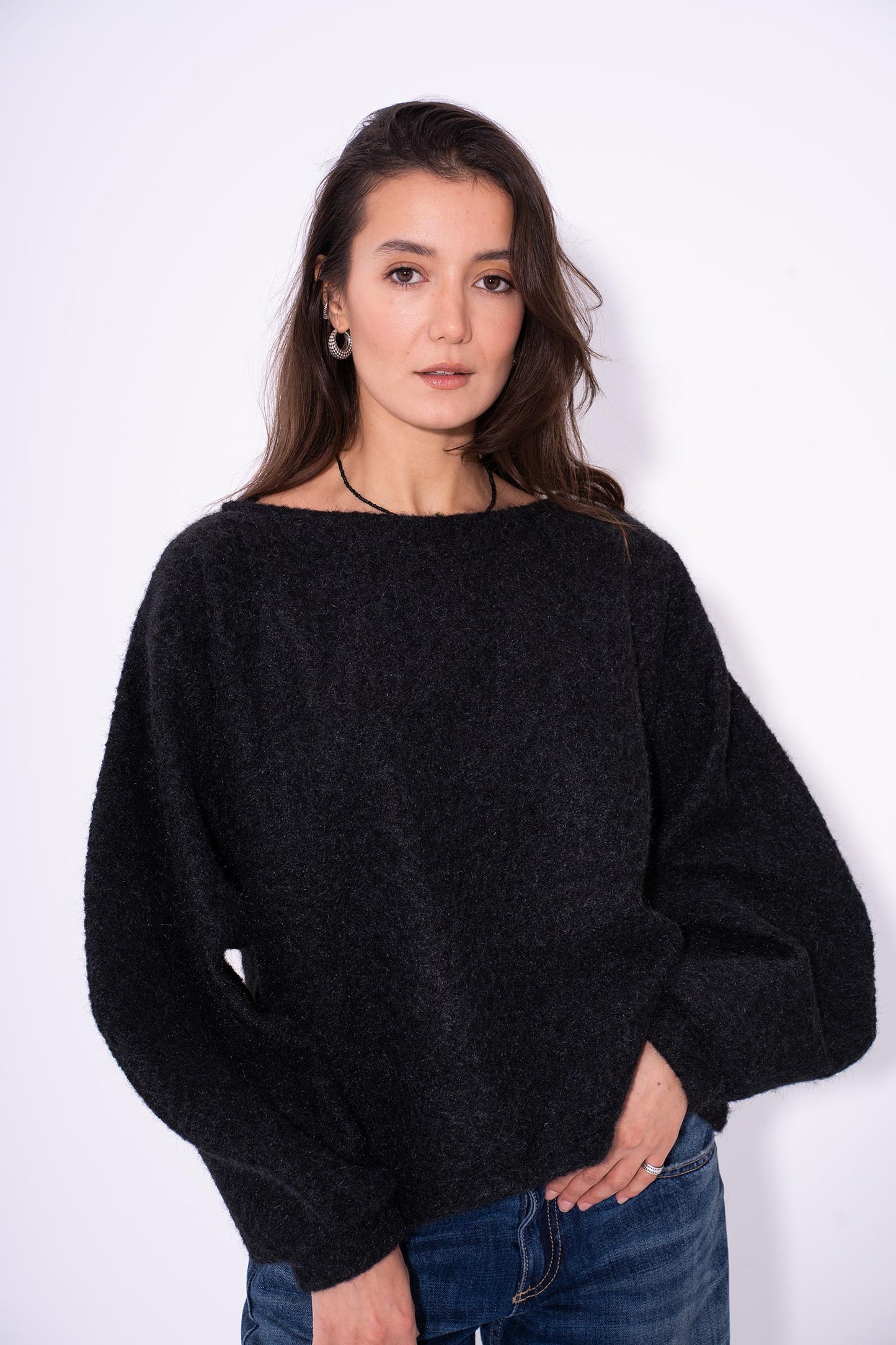 Cloud Mohair Knit Sweater - Black